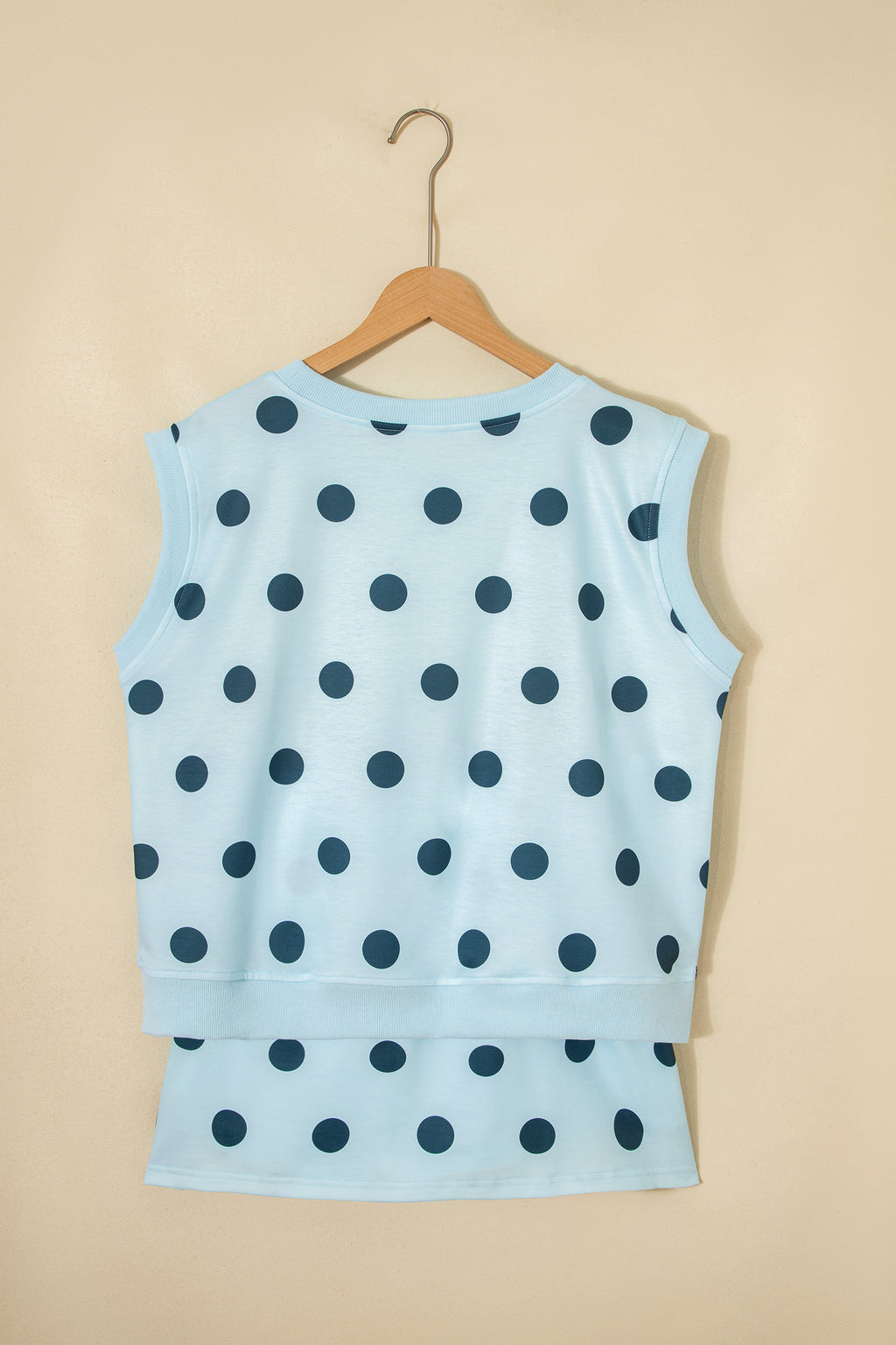 Pink Ribbed Trim Polka Dot Print Tank Split Mini Skort 2pcs Set