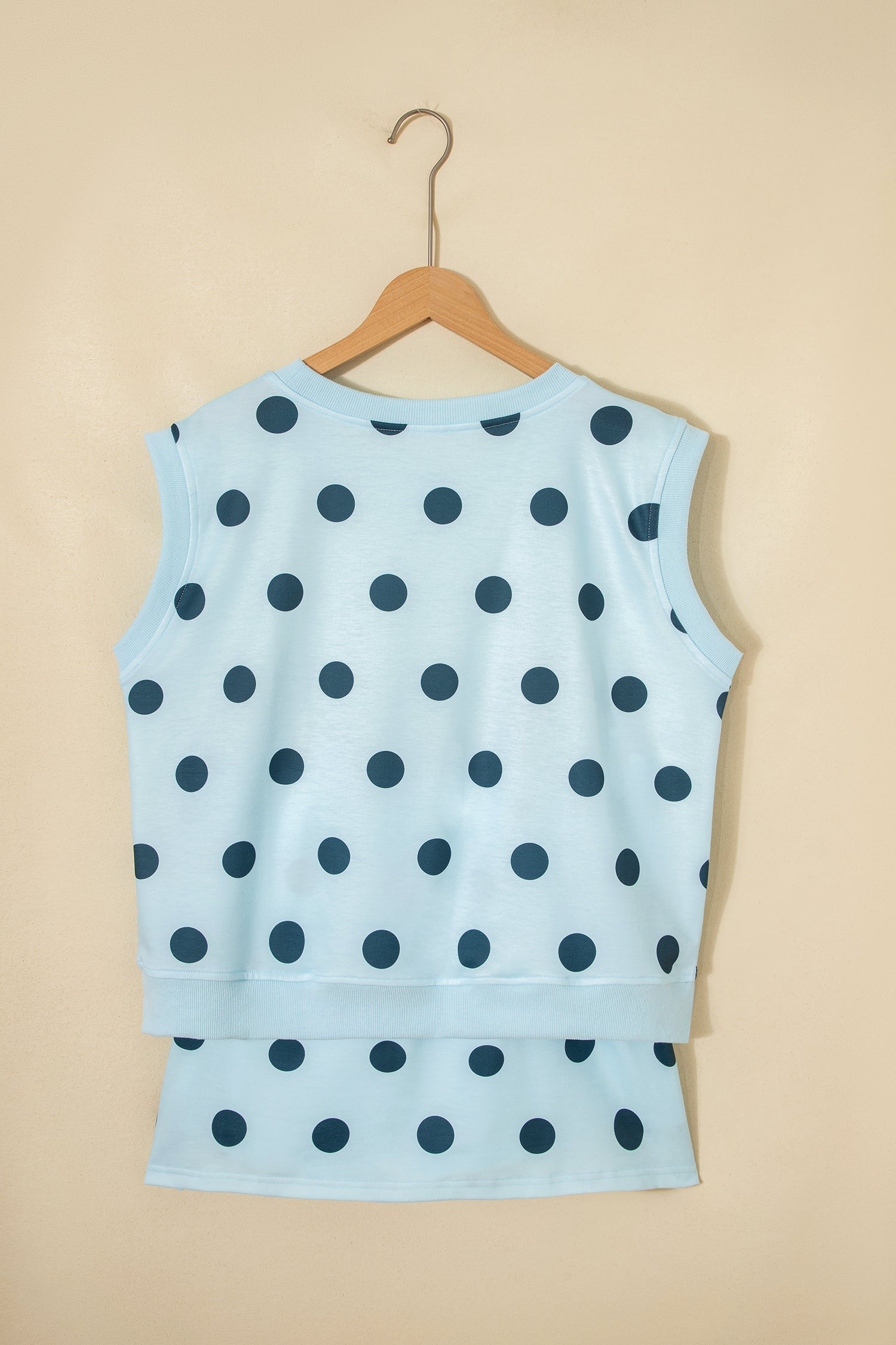 Pink Ribbed Trim Polka Dot Print Tank Split Mini Skort 2pcs Set