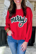 Fiery Red Merry Script Holiday Christmas Graphic Sweatshirt