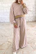 Plaid Cropped Long-Sleeve Top & Wide-Leg Pants Set