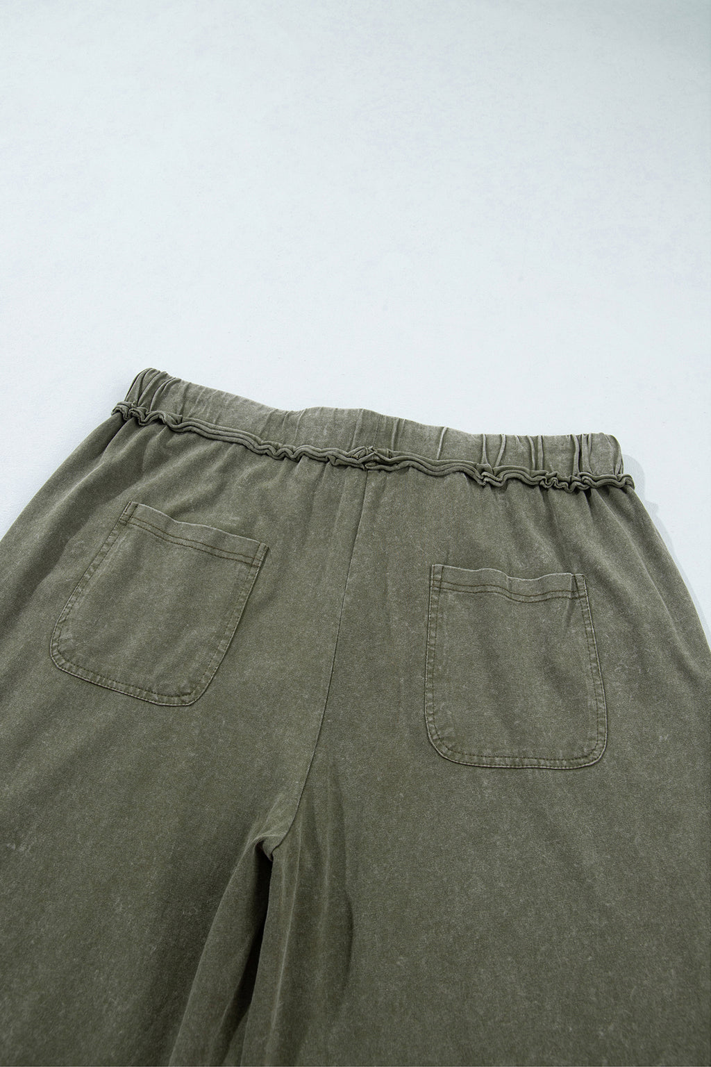 Jungle Green Mineral Wash Seam Detail Flare Leg Drawstring Pants