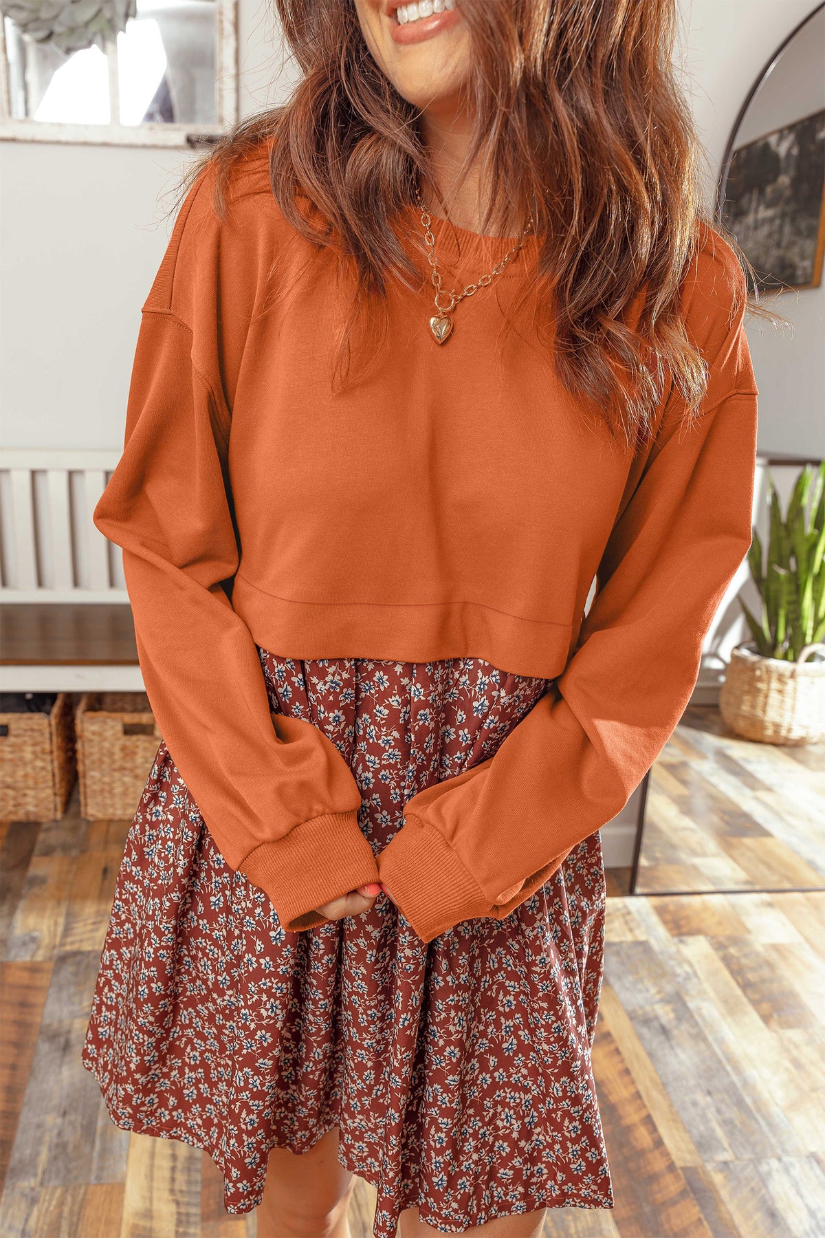 Mallard Print 2-in-1 Long-Sleeve Mini Dress