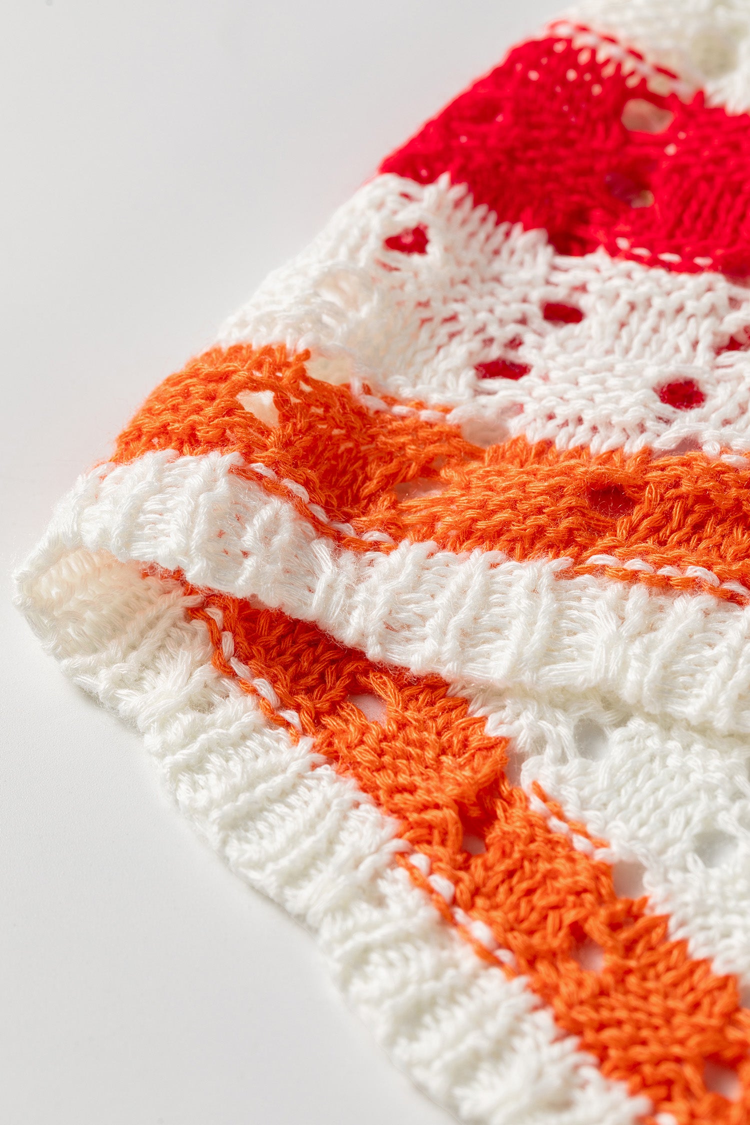 Multicolour Striped Eyelet Knit V Neck Sweater Tee