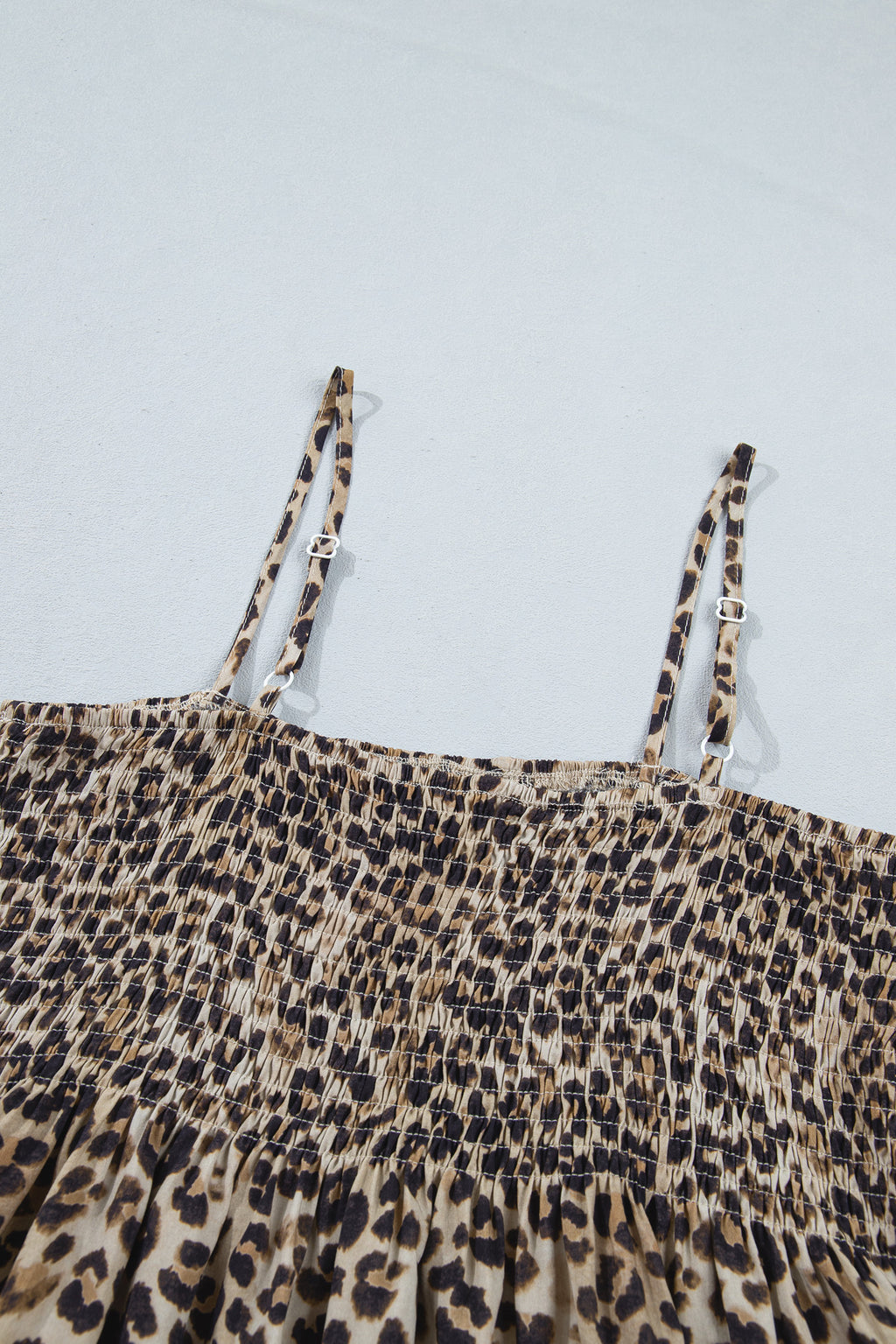Multicolour Leopard Spaghetti Straps Shirred Ruffle Tank Top