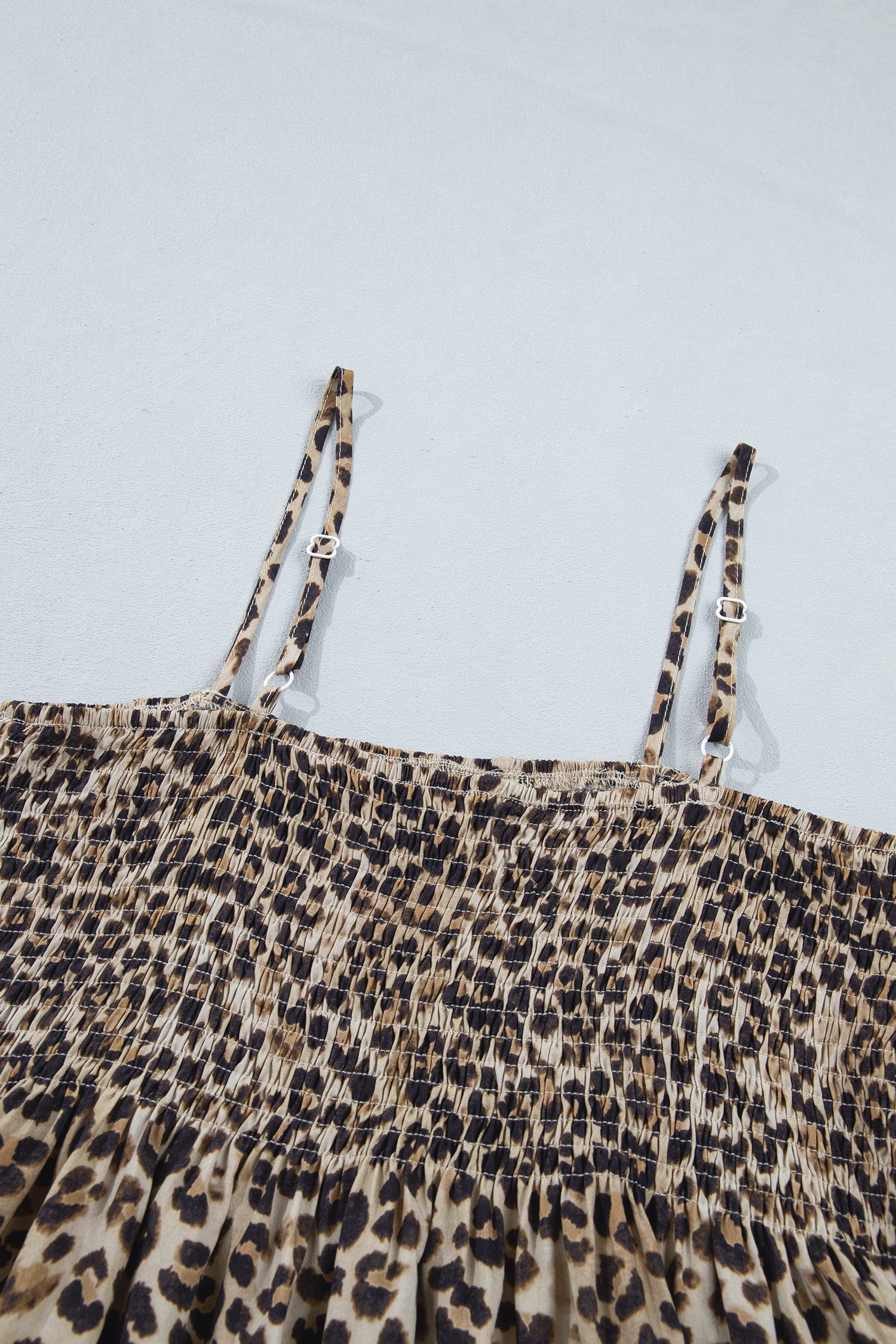Multicolour Leopard Spaghetti Straps Shirred Ruffle Tank Top