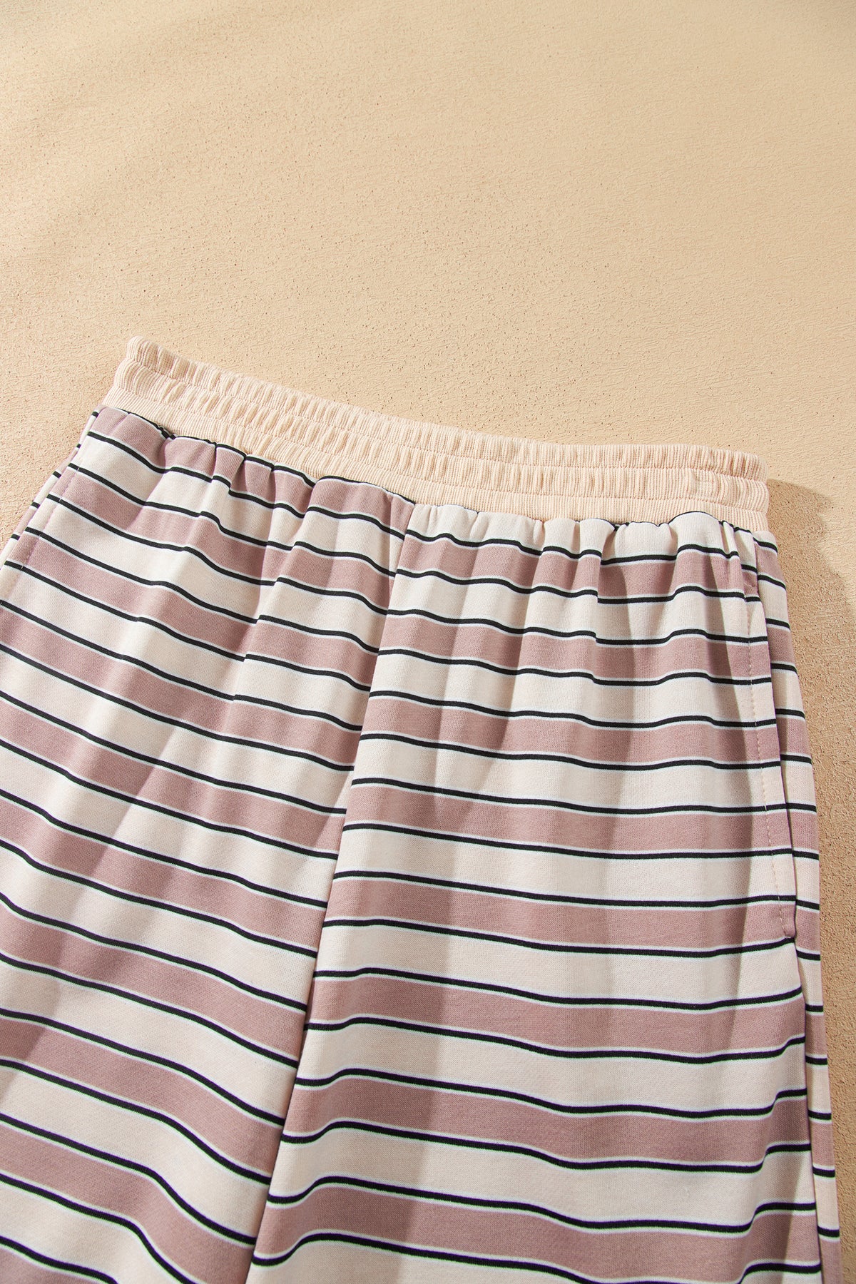 Khaki Striped Long-Sleeve Top & Wide-Leg Pants Lounge Set