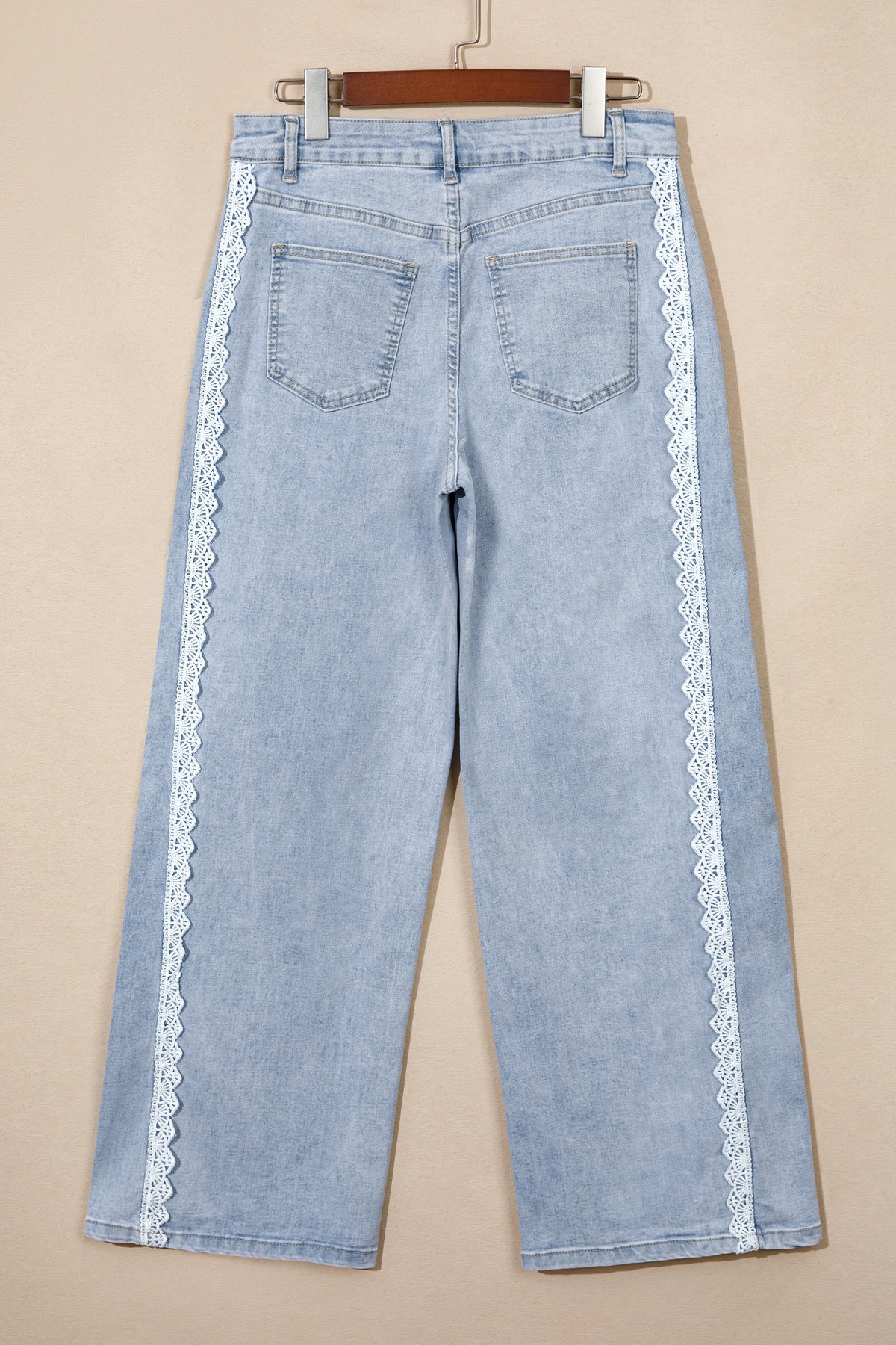 Beau Blue Lace Trim Casual Full-Length Regular Fit Jeans