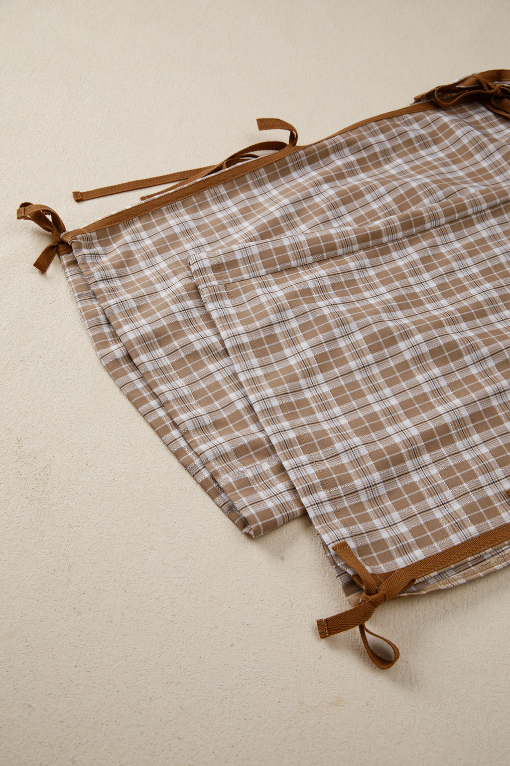 Chestnut Plaid Print Elastic Waist Bow Tie Contrast Detail Jogger Pants