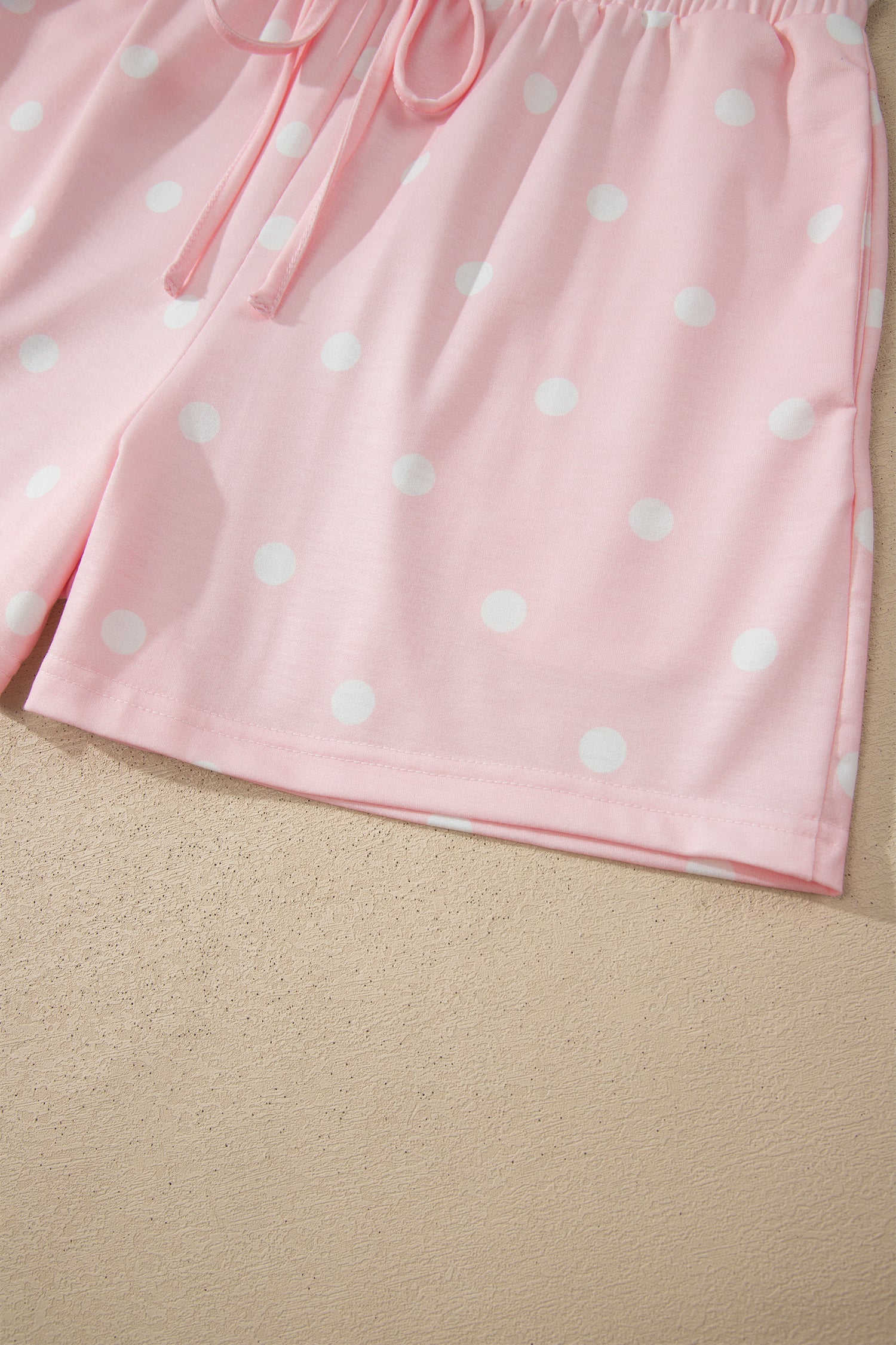 White Exposed Seam Detail Polka Dot Loose Tee Drawstring Shorts Set