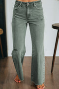 Four Leaf Clover Slight Distressed Raw Edge Wide Leg Jeans
