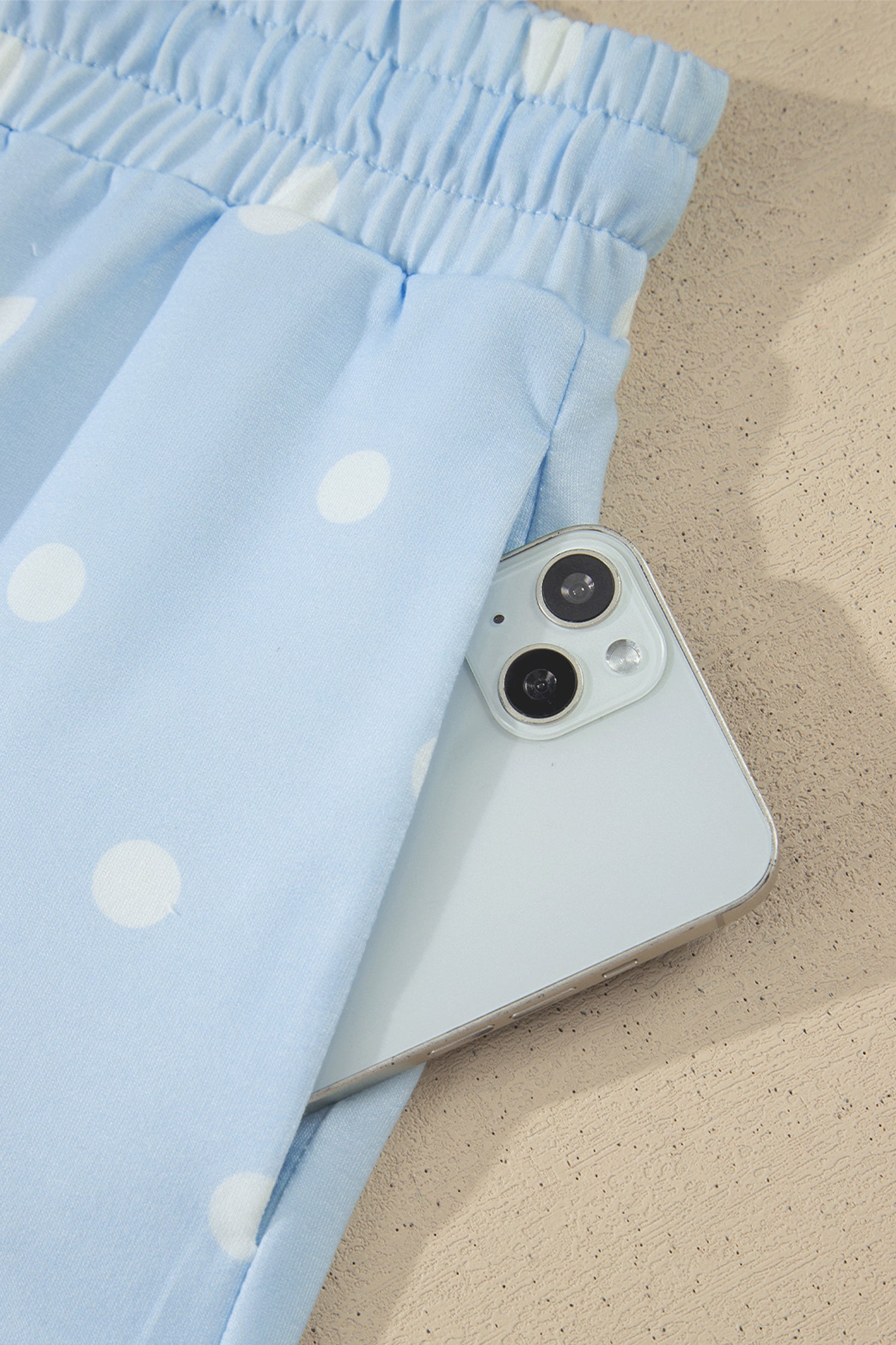 White Exposed Seam Detail Polka Dot Loose Tee Drawstring Shorts Set
