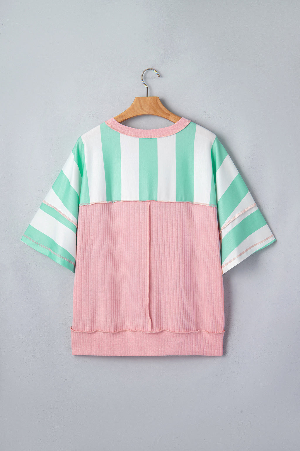 Pink Stripe Exposed Seam Ribbed Patchwork Oversized Tee