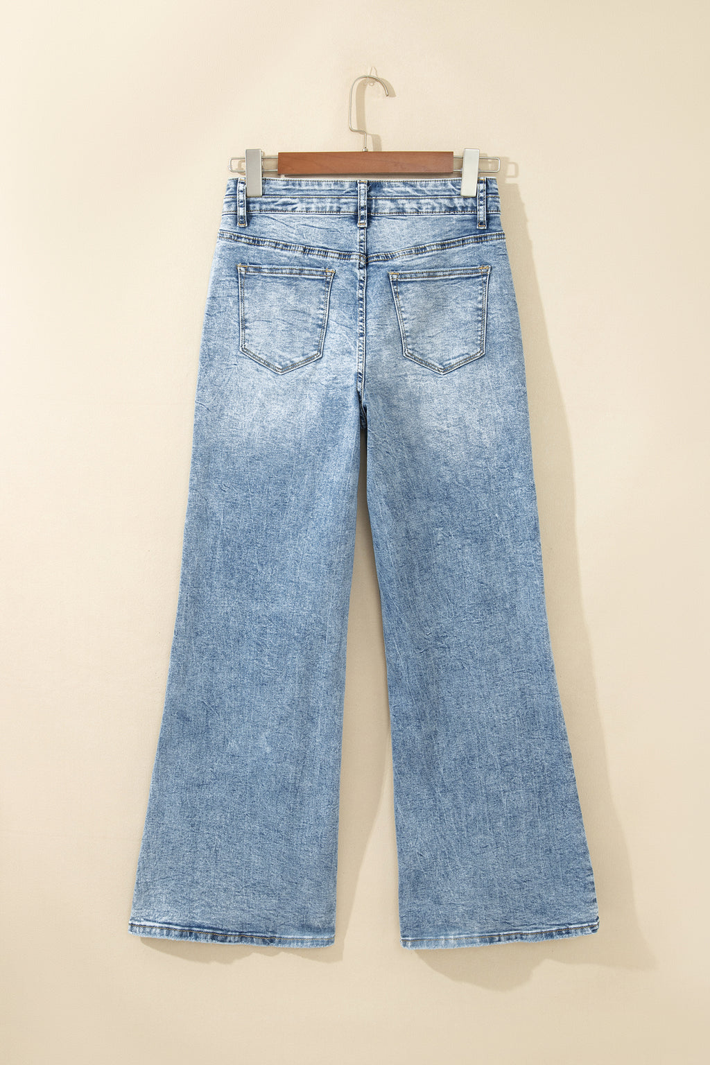 Sail Blue Acid Wash Pocket Detail Flare Jeans