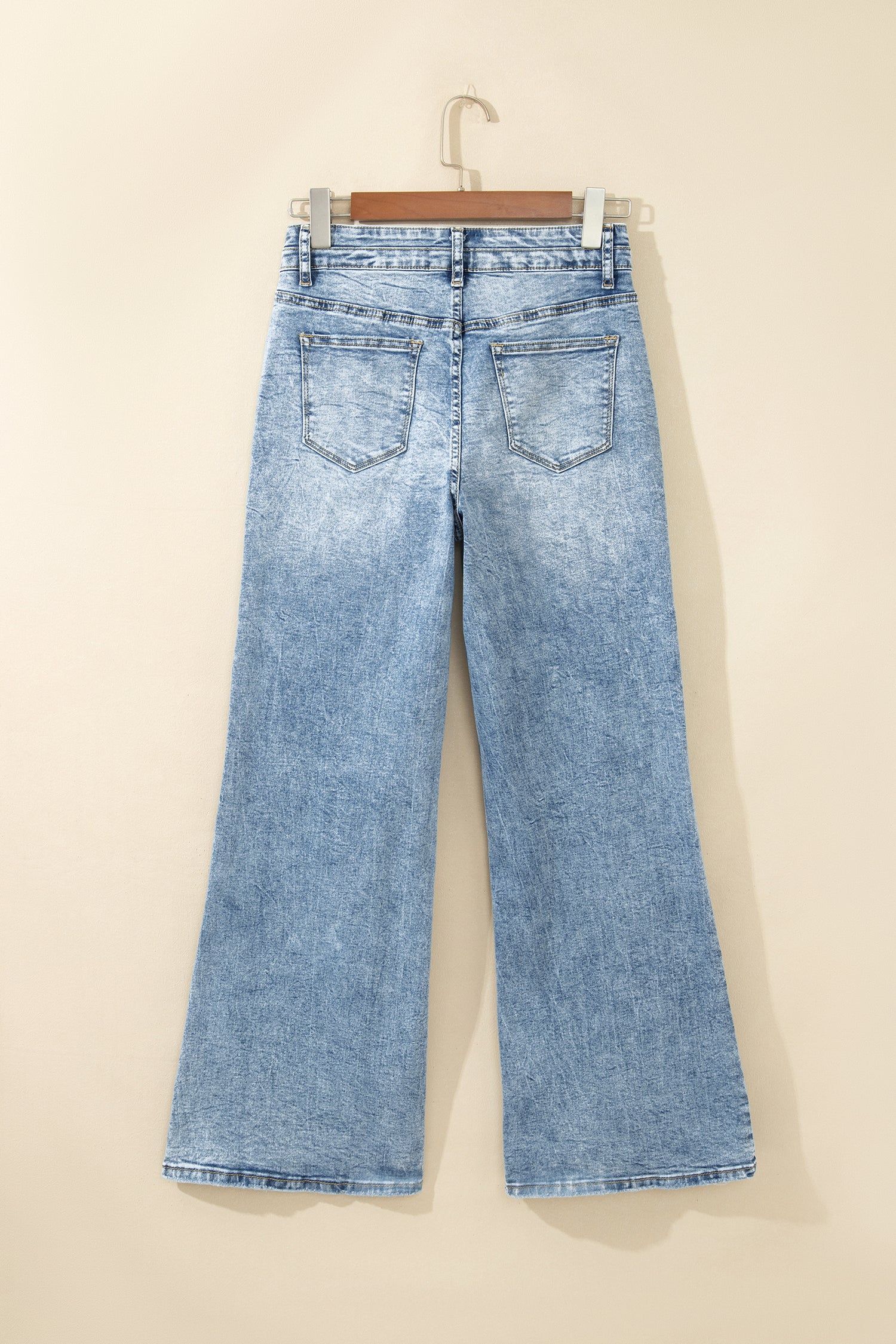 Sail Blue Acid Wash Pocket Detail Flare Jeans