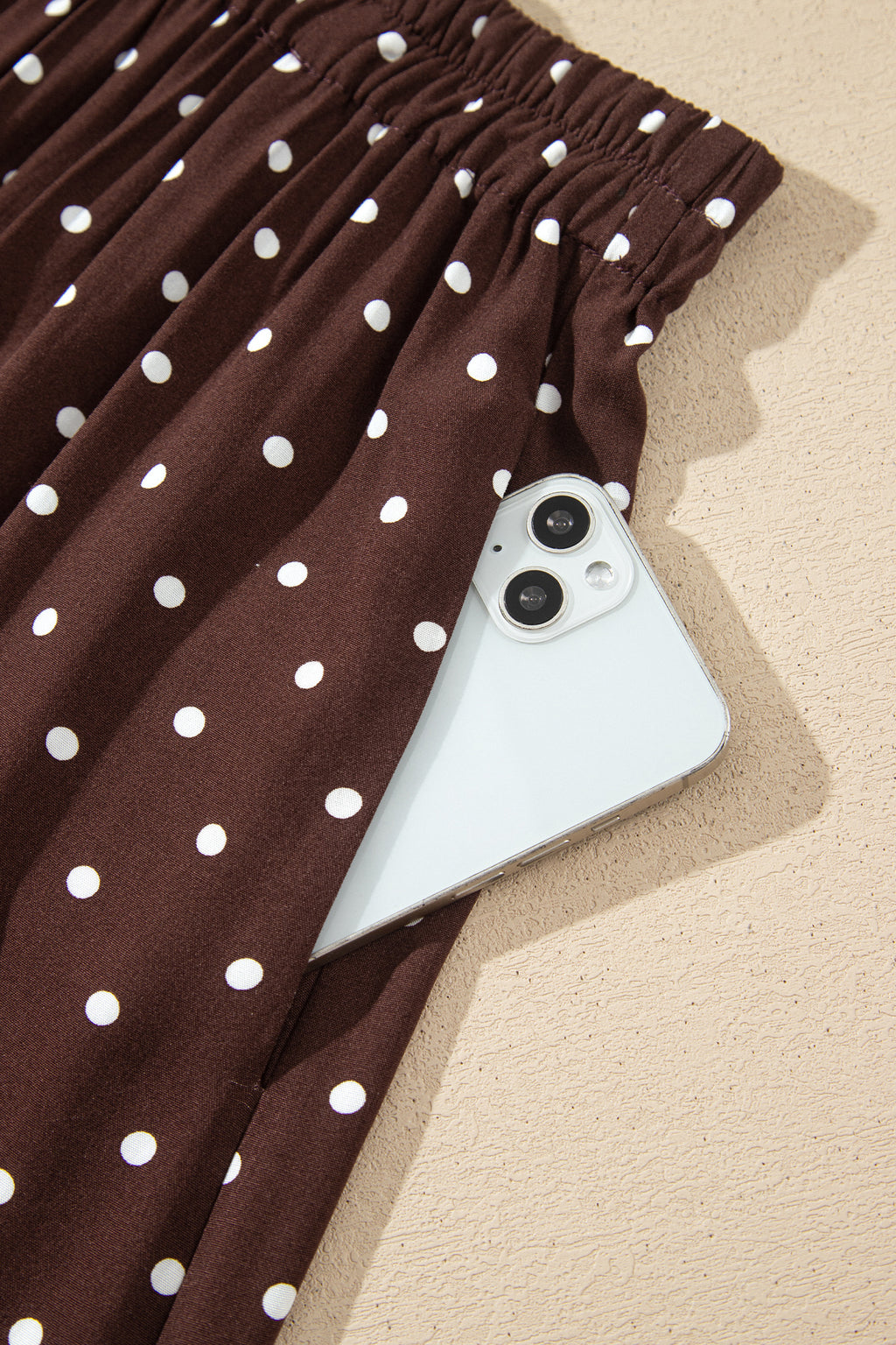 Khaki Polka Dot Lace Hem Elegant Long Shift Skirt