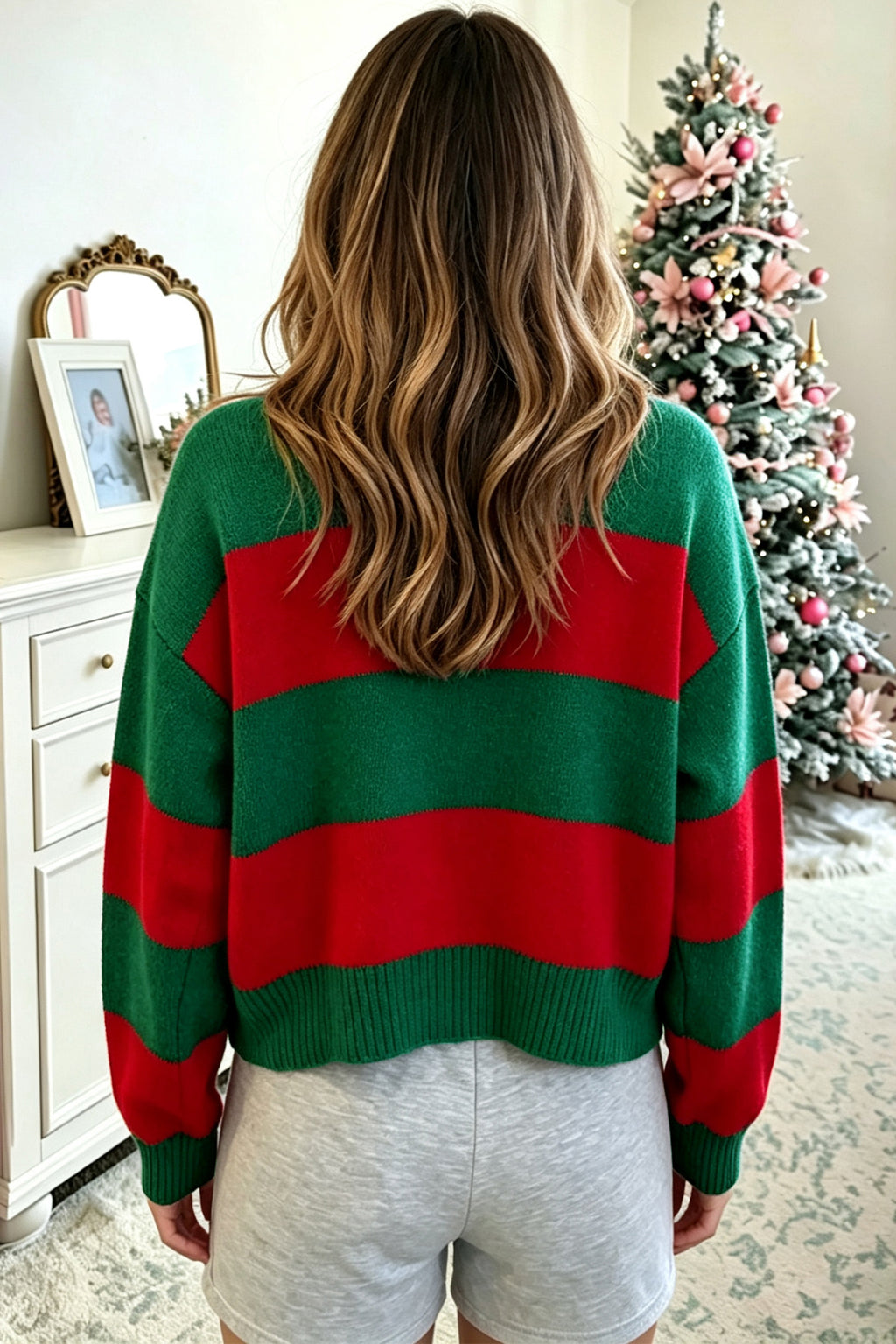 Holly Jolly Striped Sequin Christmas Sweater