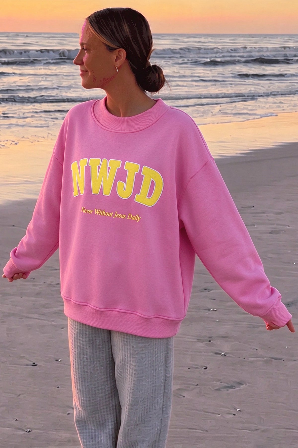 WWJD Embroidered Mock Neck Sweatshirt