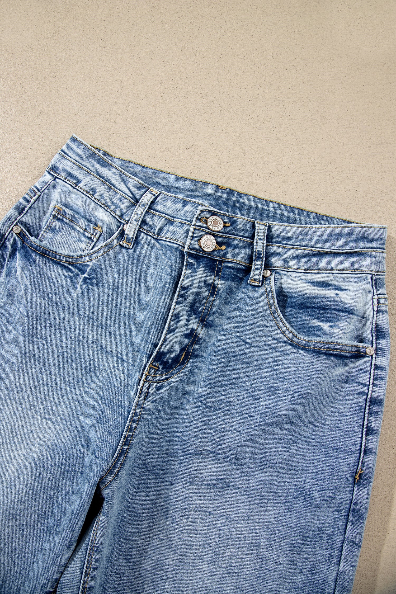 Sail Blue Acid Wash Pocket Detail Flare Jeans