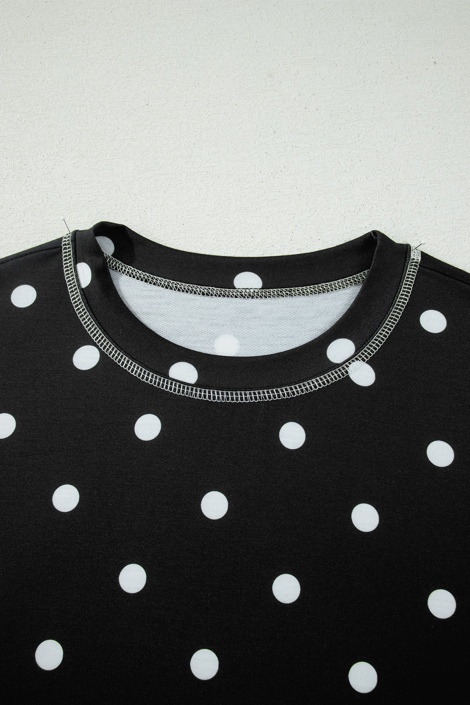 White Exposed Seam Detail Polka Dot Loose Tee Drawstring Shorts Set