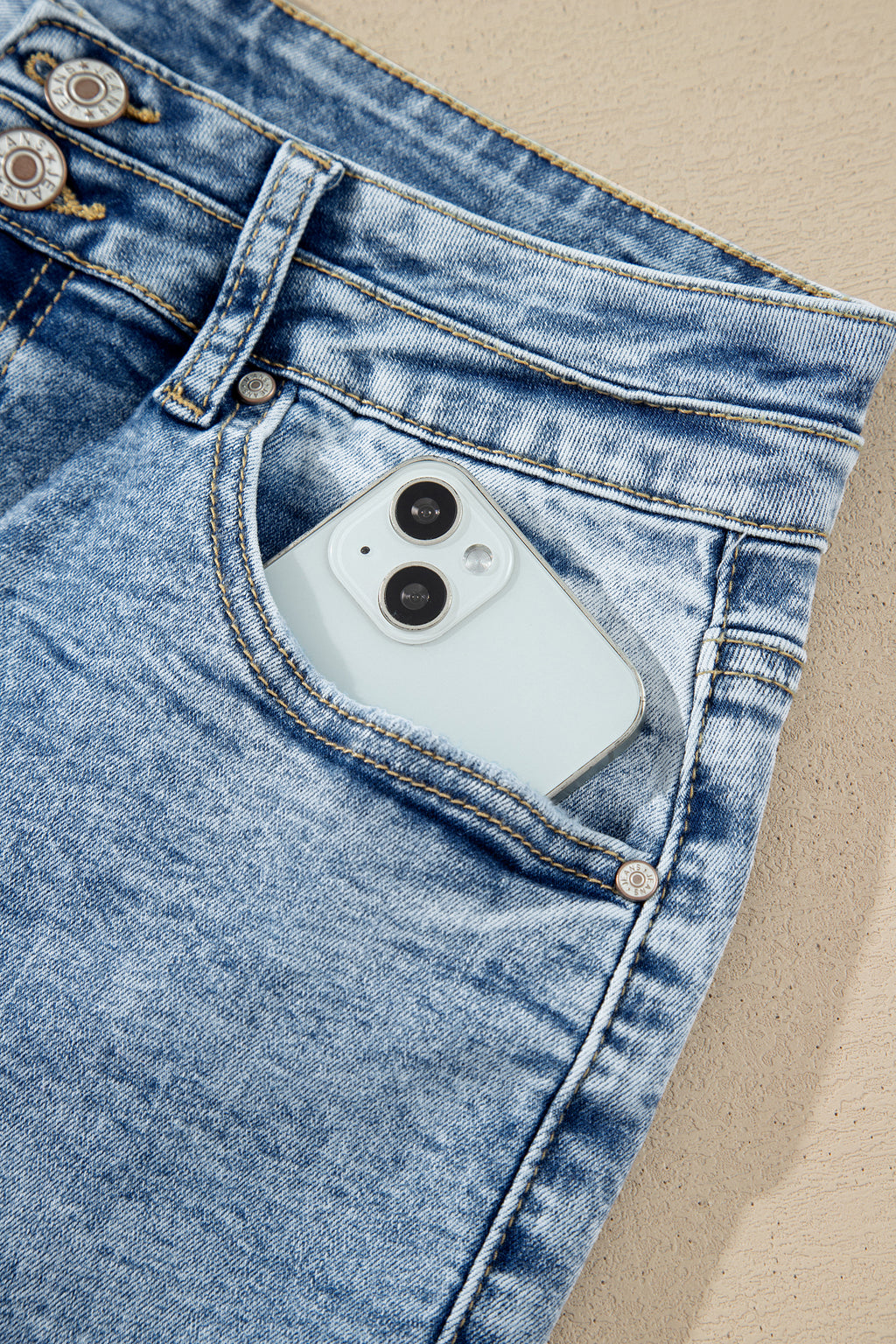 Sail Blue Acid Wash Pocket Detail Flare Jeans