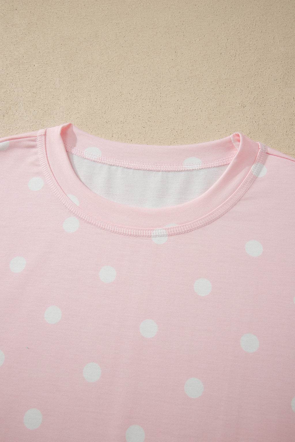 White Exposed Seam Detail Polka Dot Loose Tee Drawstring Shorts Set
