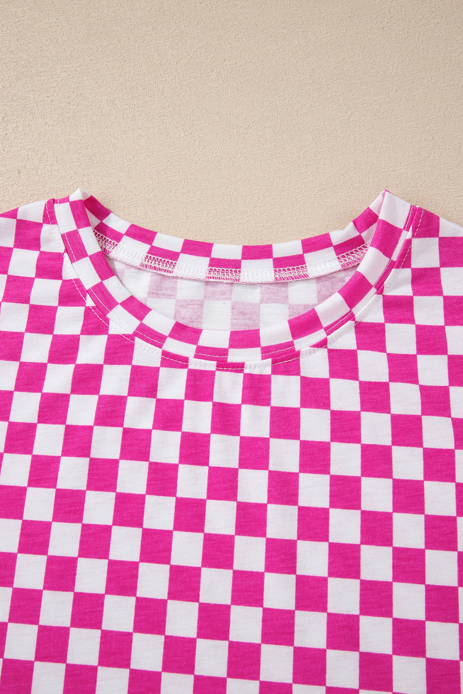 Rose Checkered Print Half Sleeve Tee 2pcs Lounge Pant Set