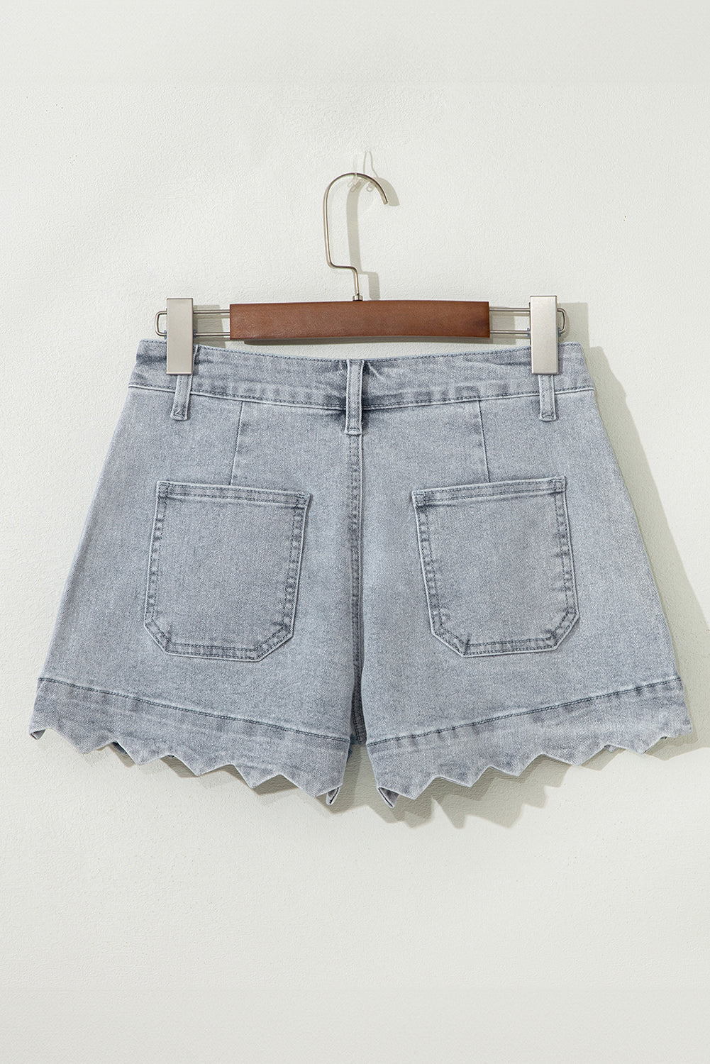 Dusk Blue Scalloped Hemline Acid Wash High Waist Denim Shorts