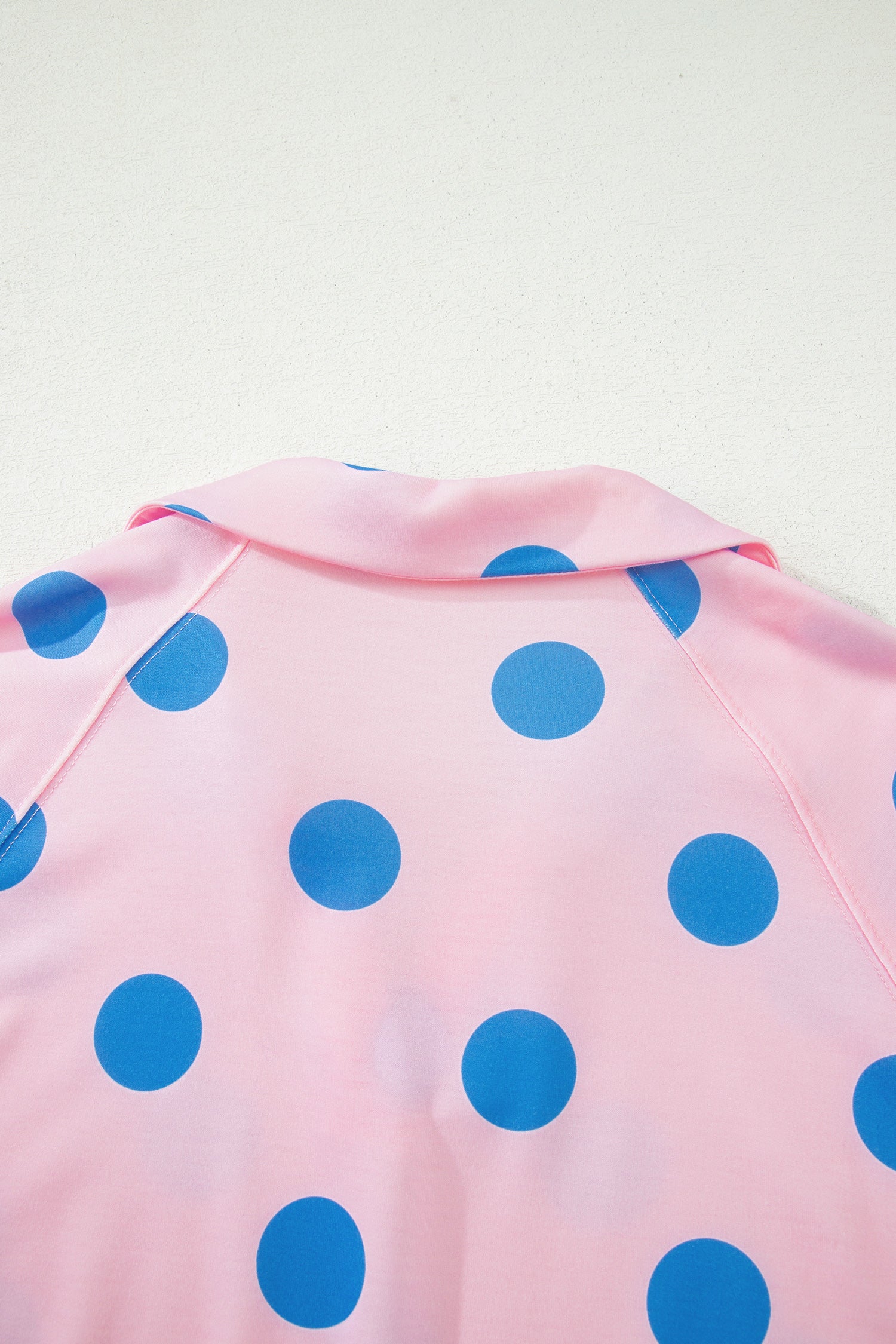 Beige Polka Dot Print V Neck Tee Short Set