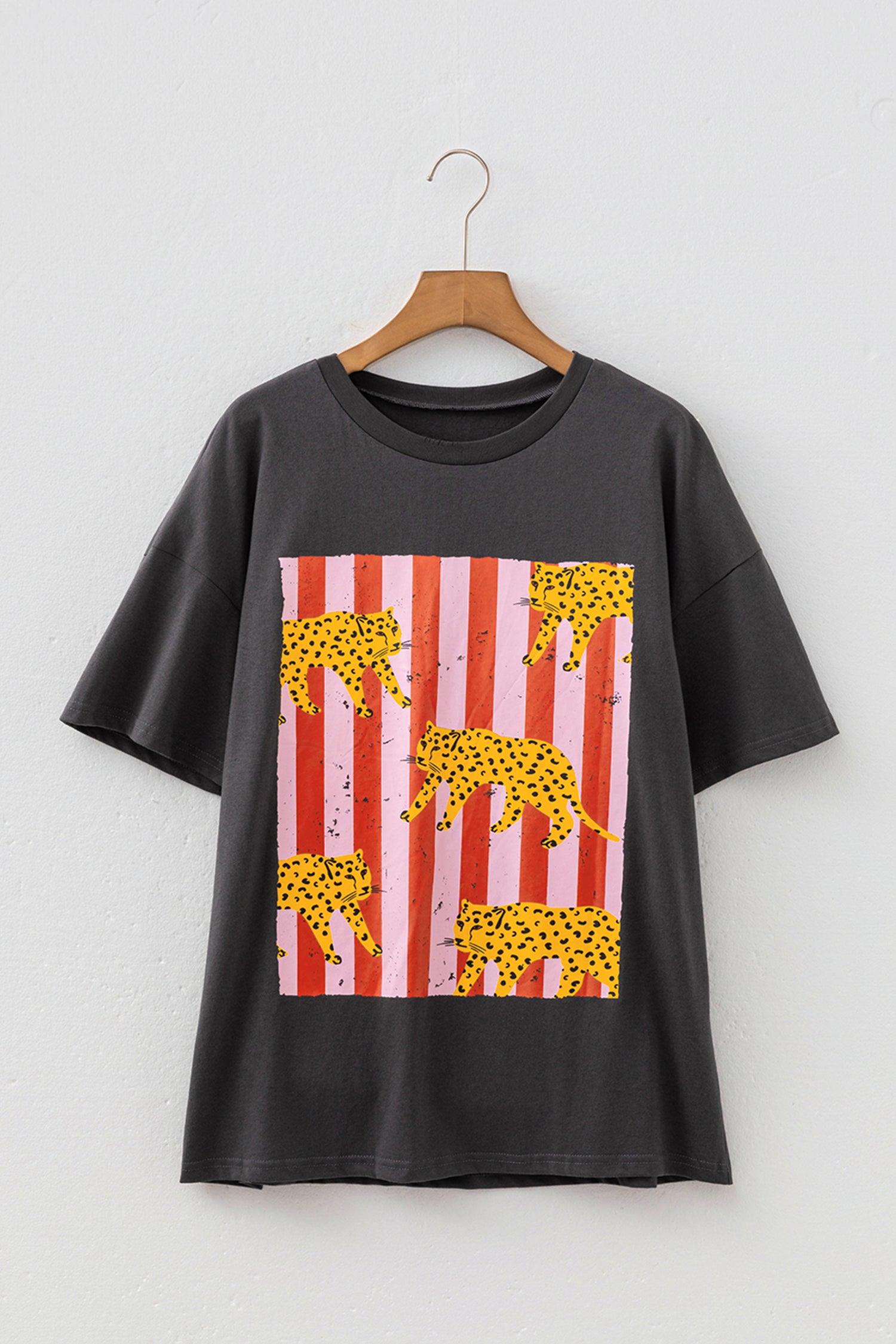 Dark Grey Cheetah Striped Print Retro Fashion Graphic Tee