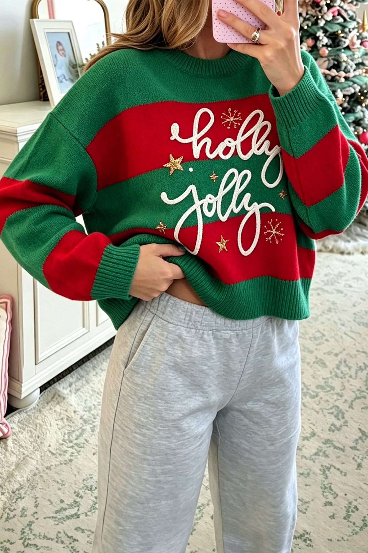 Holly Jolly Striped Sequin Christmas Sweater