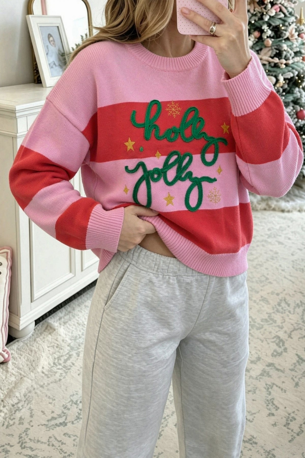 Holly Jolly Striped Sequin Christmas Sweater