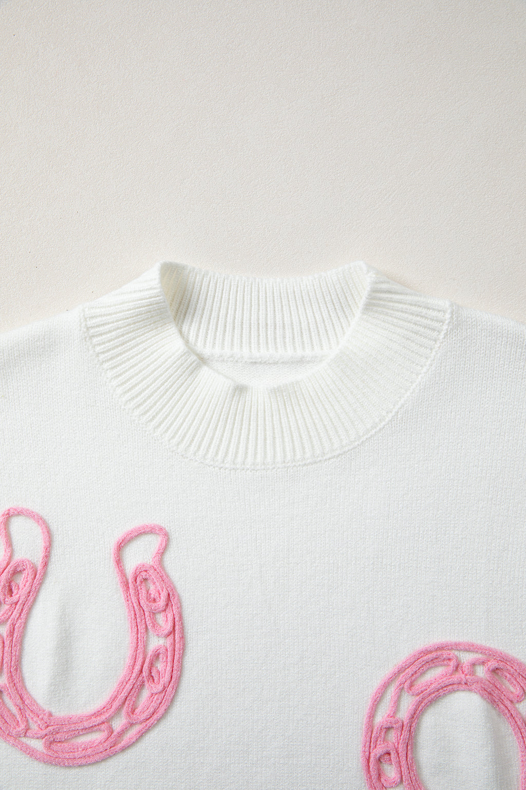 Bright Green Corded Horseshoes Ribbed Trim Mock Neck Short Sleeve Sweater