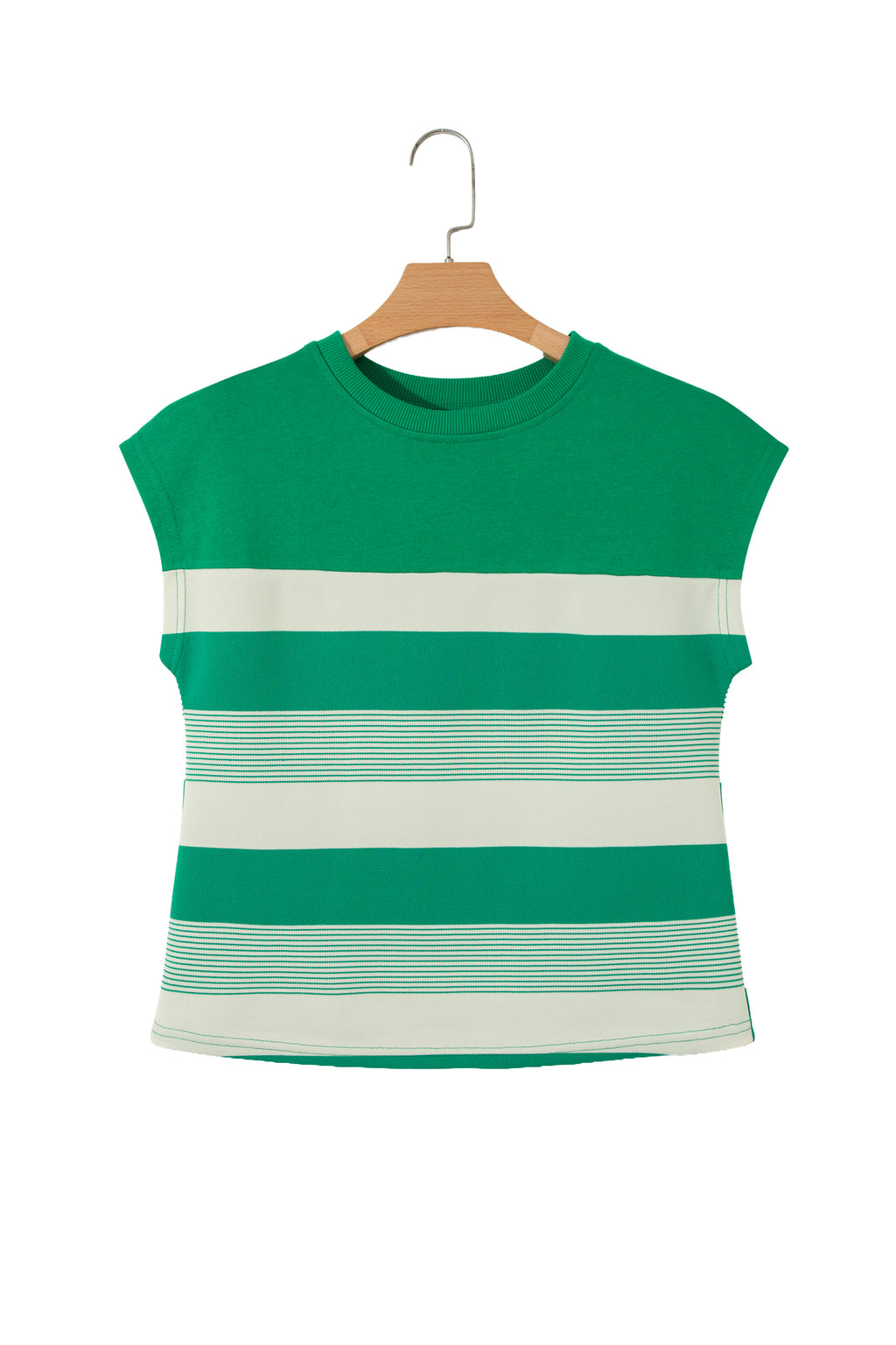 Black Stripe Mixed Print Crew Neck Cap Sleeve T Shirt