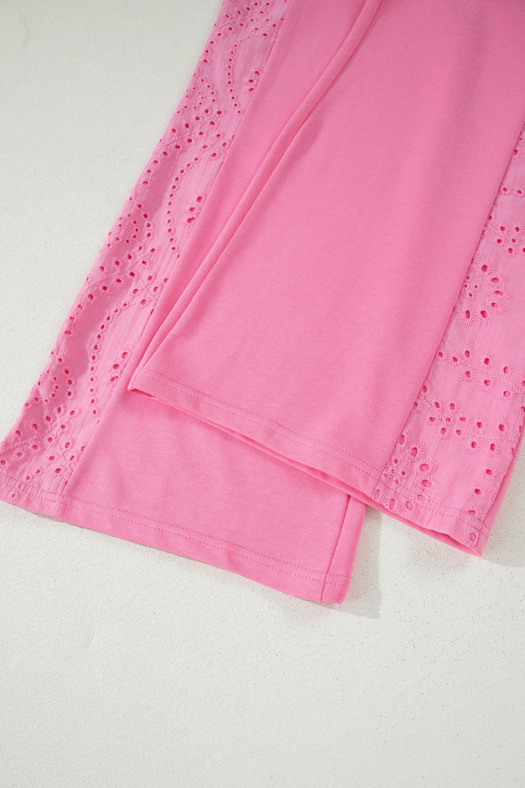 Yellow Cream Lace Patchwork Half Sleeve Top Elastic Waist Pants Two Piece Set
