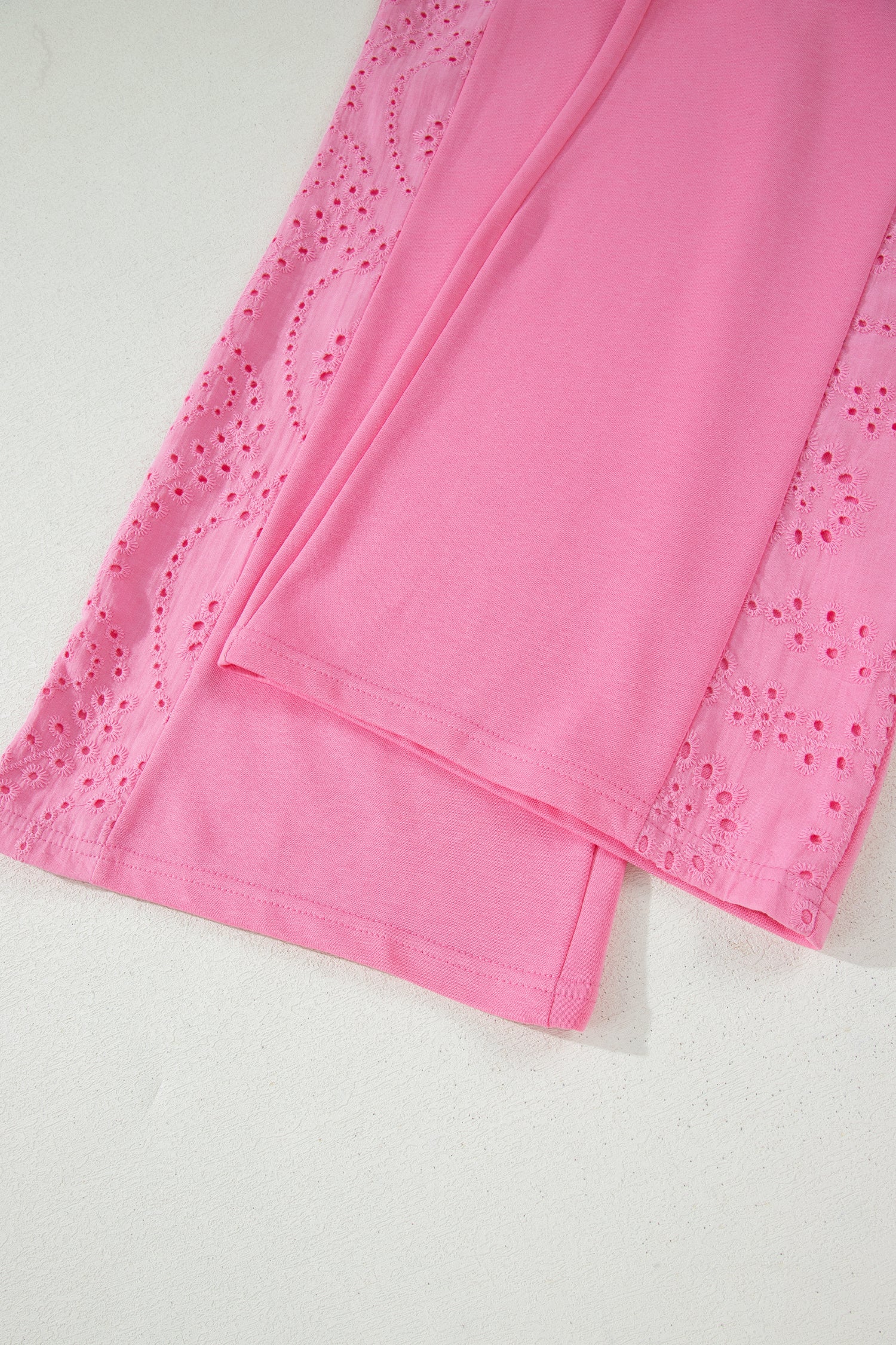 Yellow Cream Lace Patchwork Half Sleeve Top Elastic Waist Pants Two Piece Set