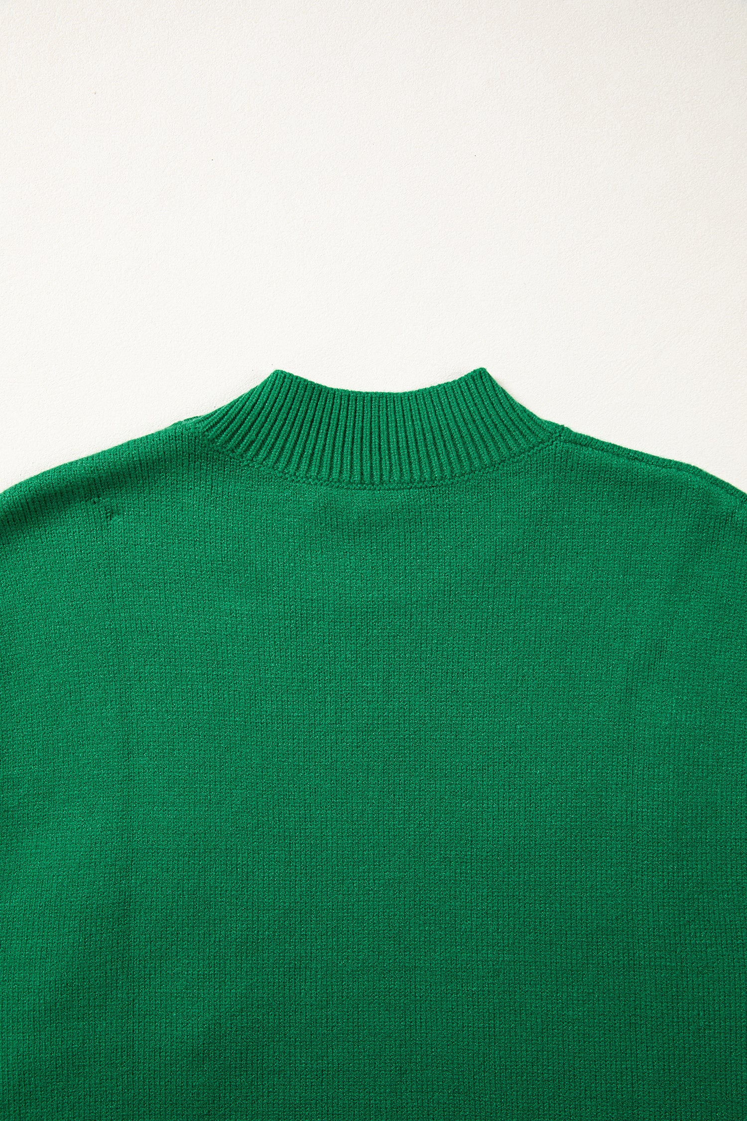 Bright Green Corded Horseshoes Ribbed Trim Mock Neck Short Sleeve Sweater