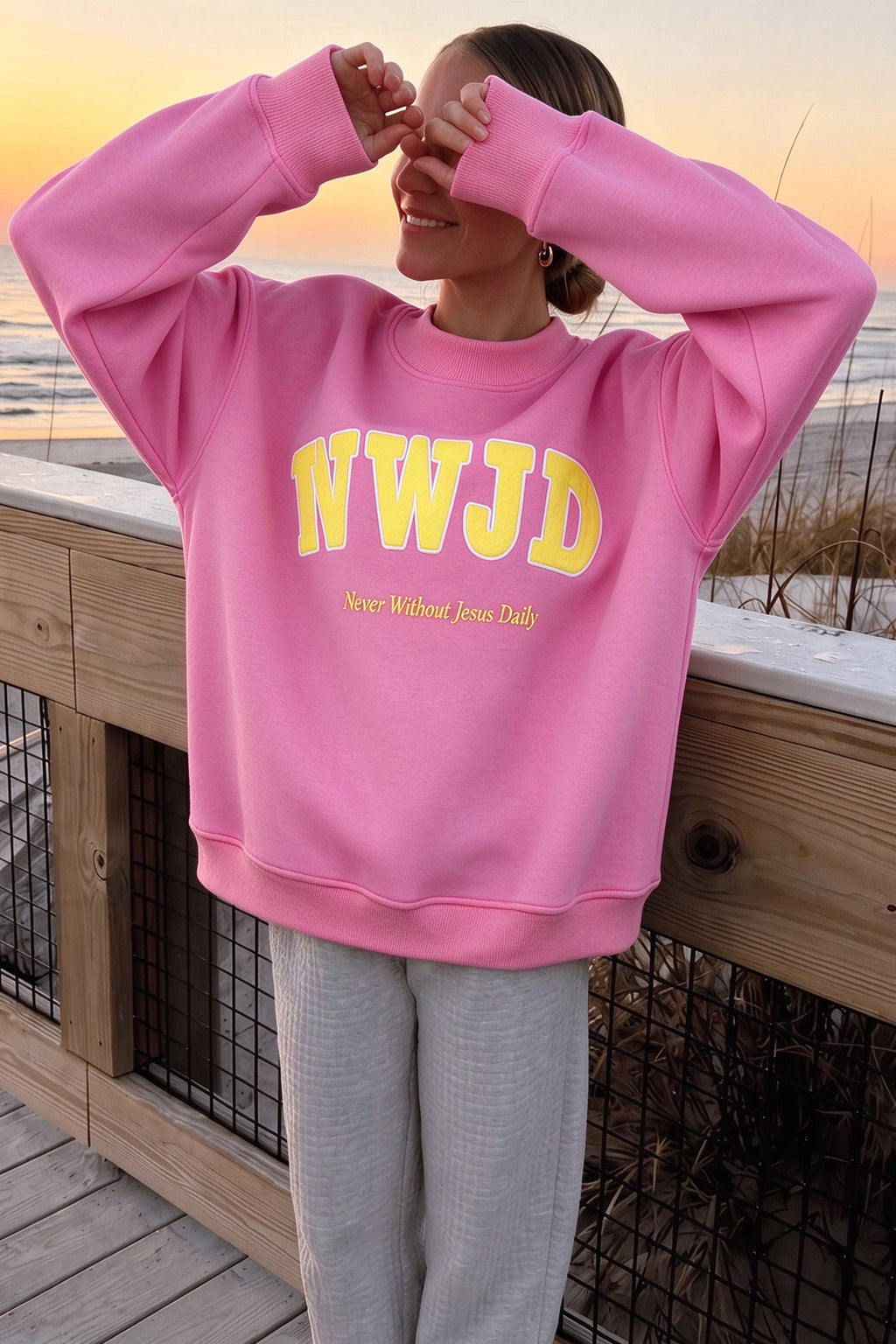WWJD Embroidered Mock Neck Sweatshirt