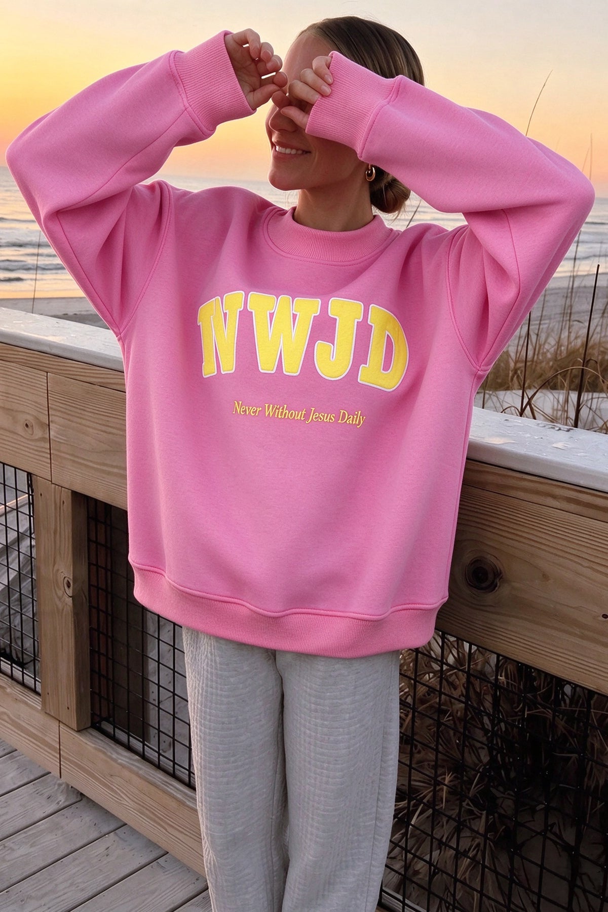 WWJD Embroidered Mock Neck Sweatshirt