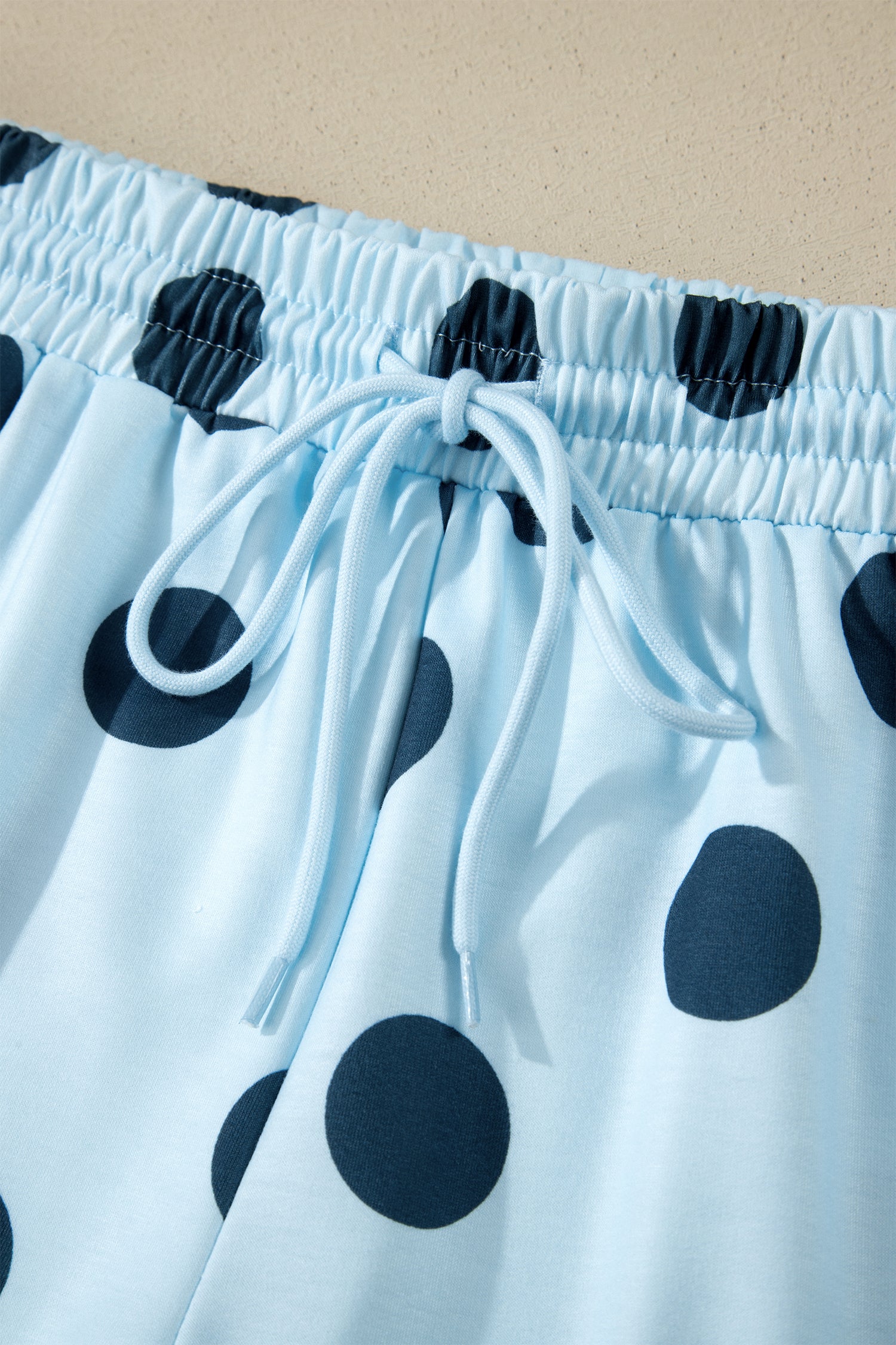 Pink Polka Dot Print Loose Tee Drawstring Elastic Waist Short Set