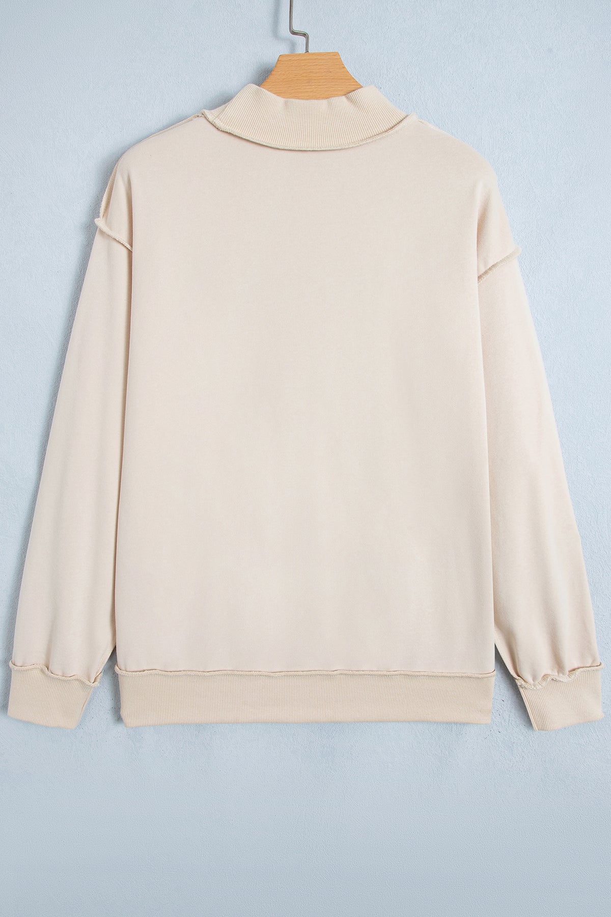 Beige CHRIST IS KING Embroidery High Neck Baggy Sweatshirt