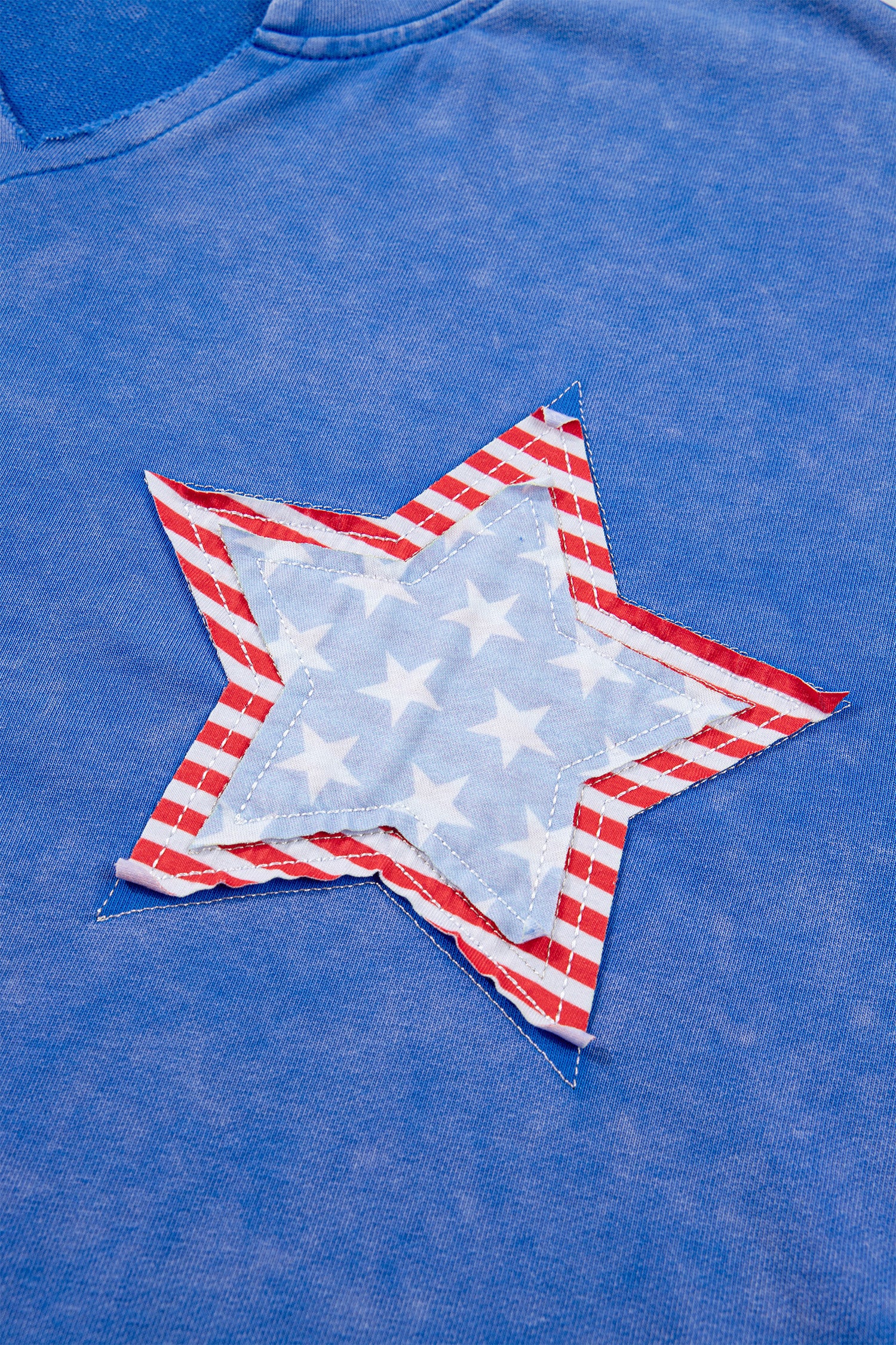White Patriot Star Patched Notched Neck Mineral Washed Tee