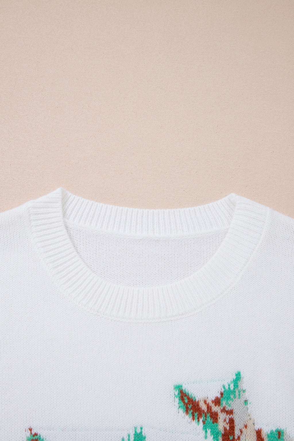 White Drop Shoulder Round Neck Long Sleeve Pullover Sweater