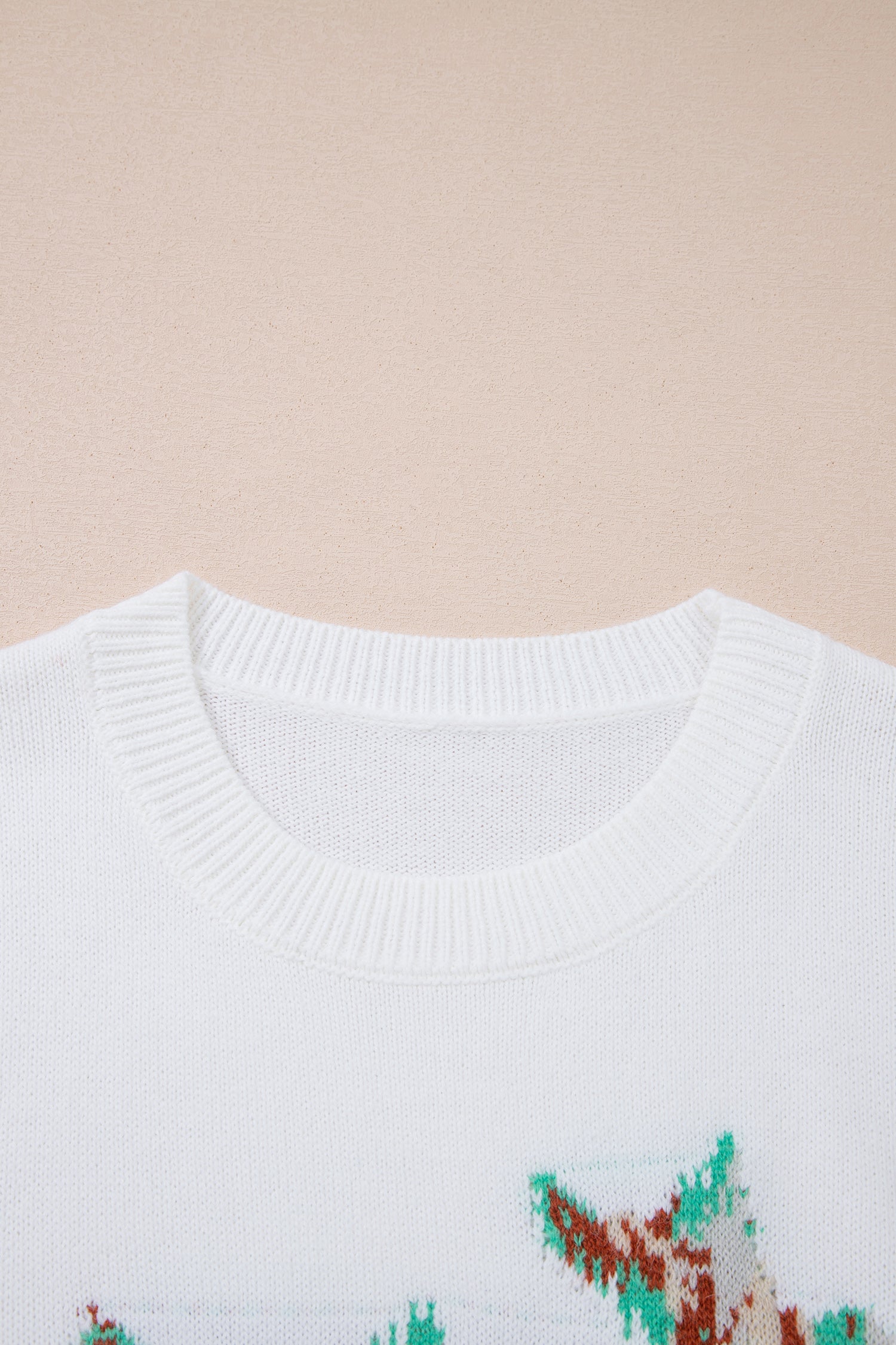 White Drop Shoulder Round Neck Long Sleeve Pullover Sweater