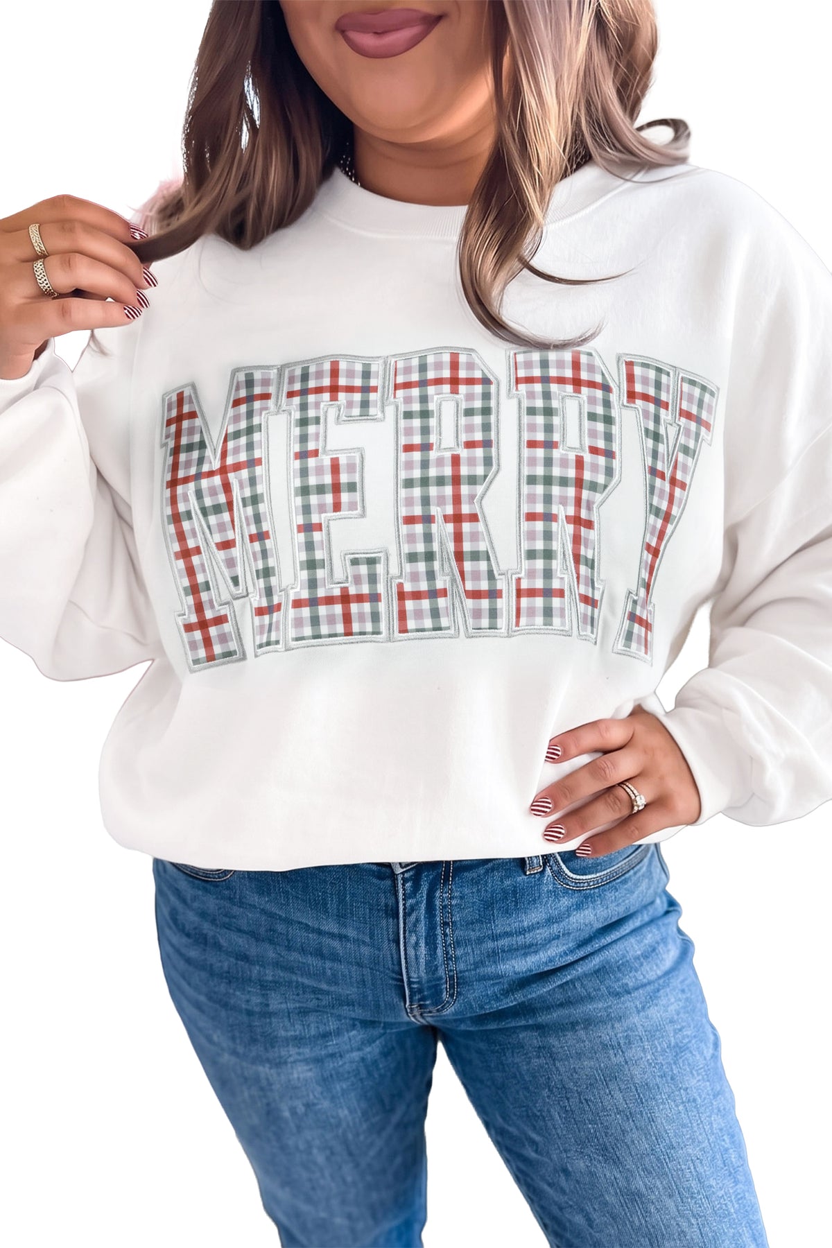 Plus Size MERRY Plaid Letter Christmas Sweatshirt