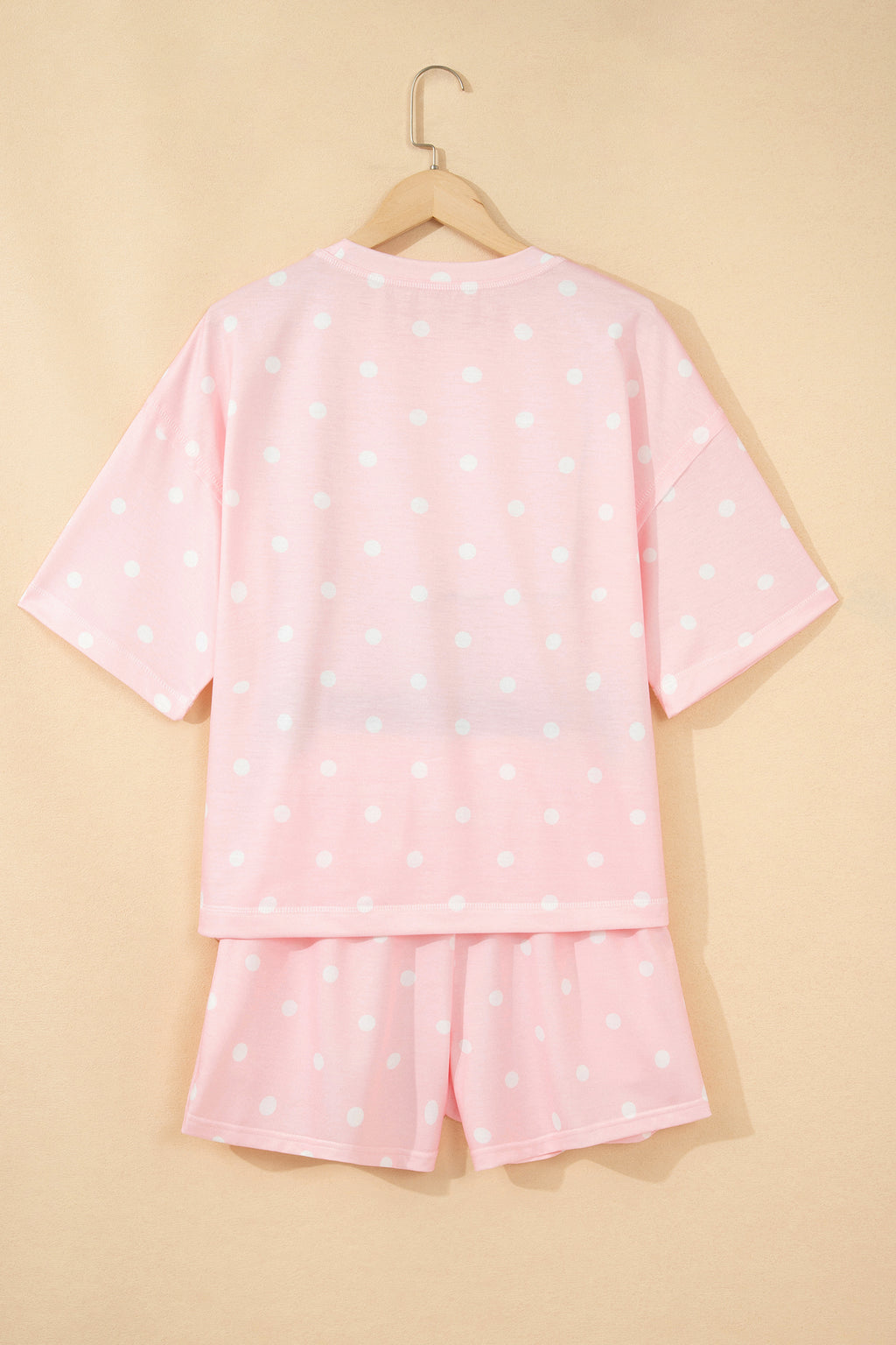 White Exposed Seam Detail Polka Dot Loose Tee Drawstring Shorts Set