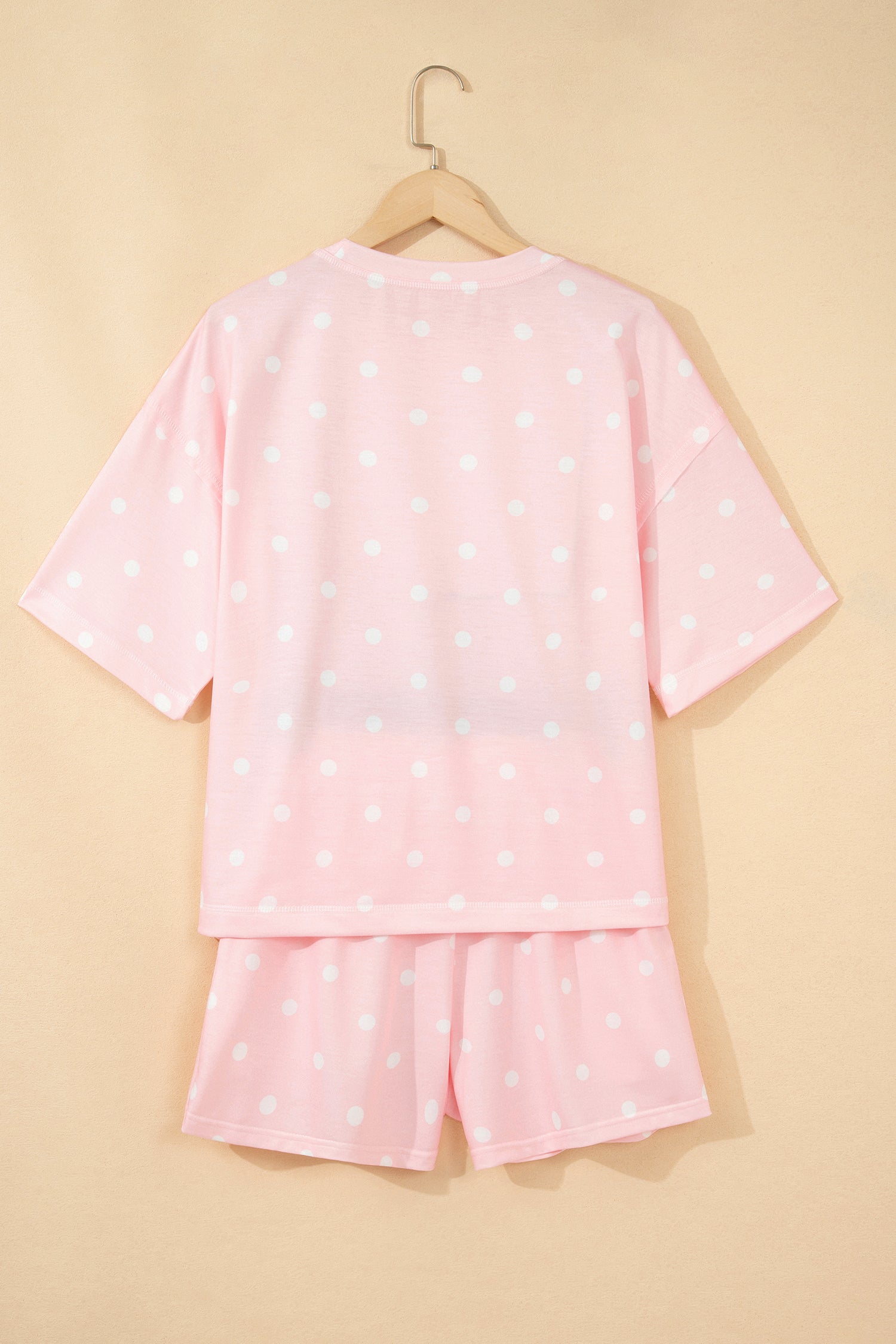 White Exposed Seam Detail Polka Dot Loose Tee Drawstring Shorts Set