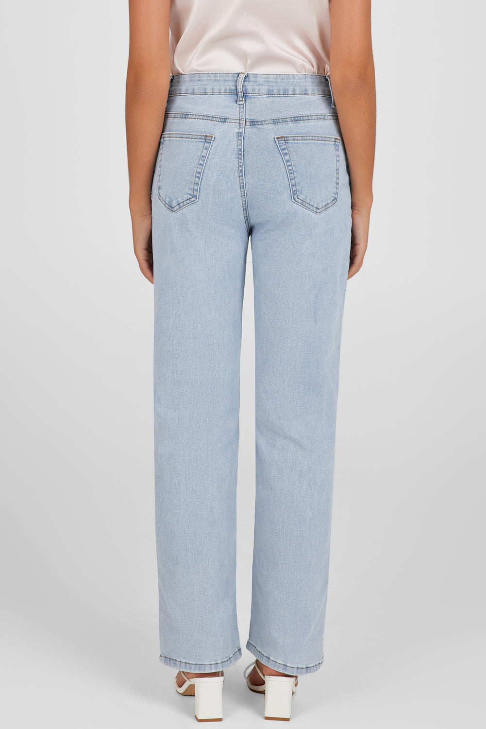 Sky Blue High Rise Slit Anklet Flare Jeans