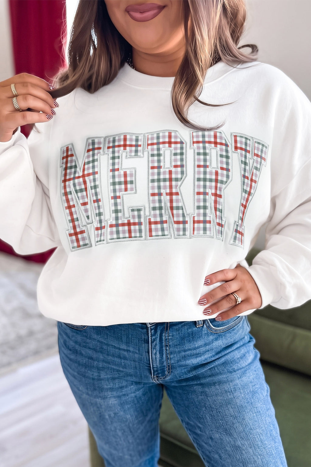 Plus Size MERRY Plaid Letter Christmas Sweatshirt