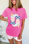 Sachet Pink Flag Pattern Boots Bow Accent Casual Graphic Tee