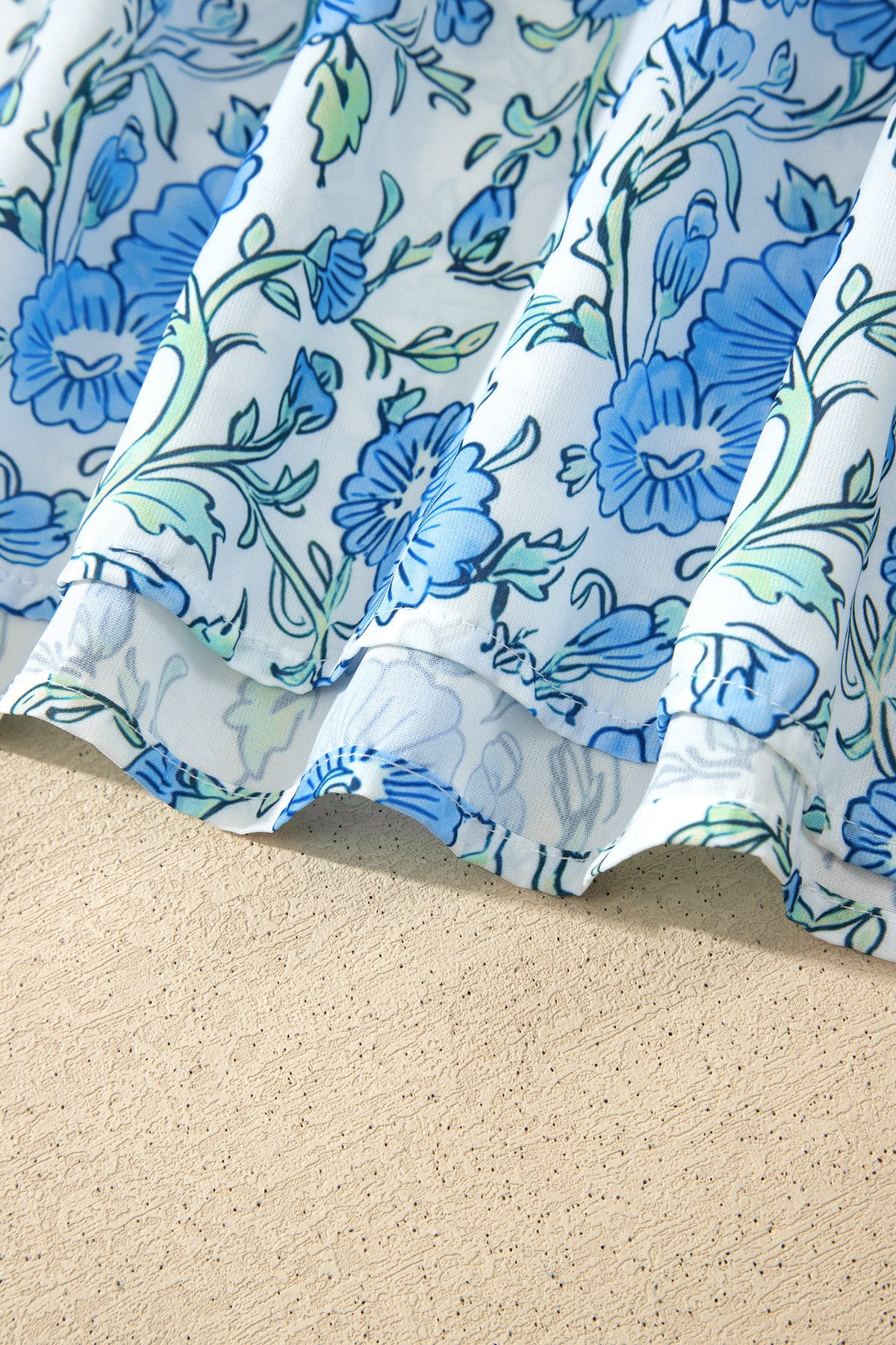 Sky Blue Floral Striped Patchwork Knot Straps 2pcs Short Set